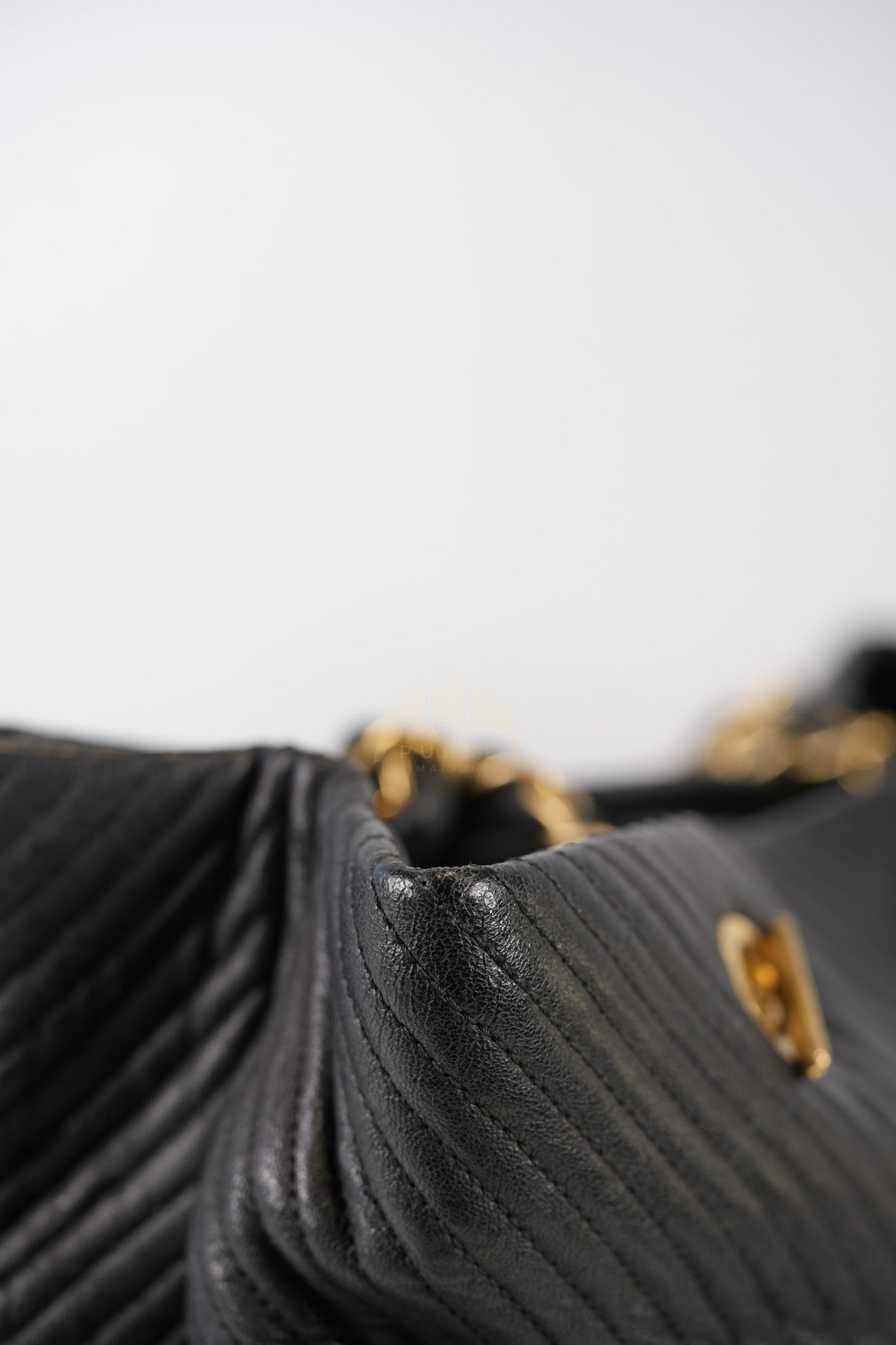 Medallion Charm Tote Bag in Black Chevron Lambskin Leather & Gold Hardware Series 21 | Purse Maison Luxury Bags Shop