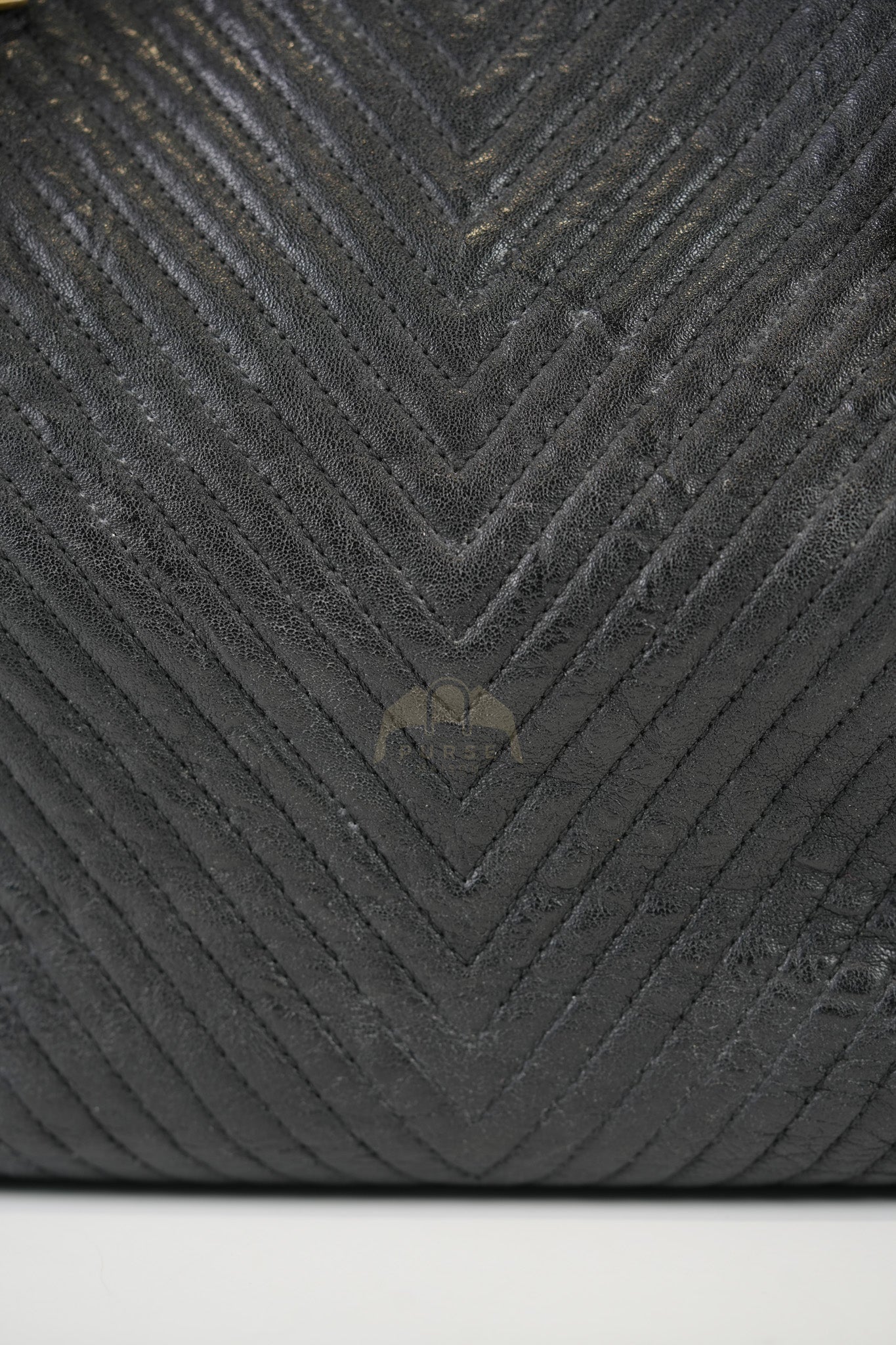 Medallion Charm Tote Bag in Black Chevron Lambskin Leather & Gold Hardware Series 21 | Purse Maison Luxury Bags Shop