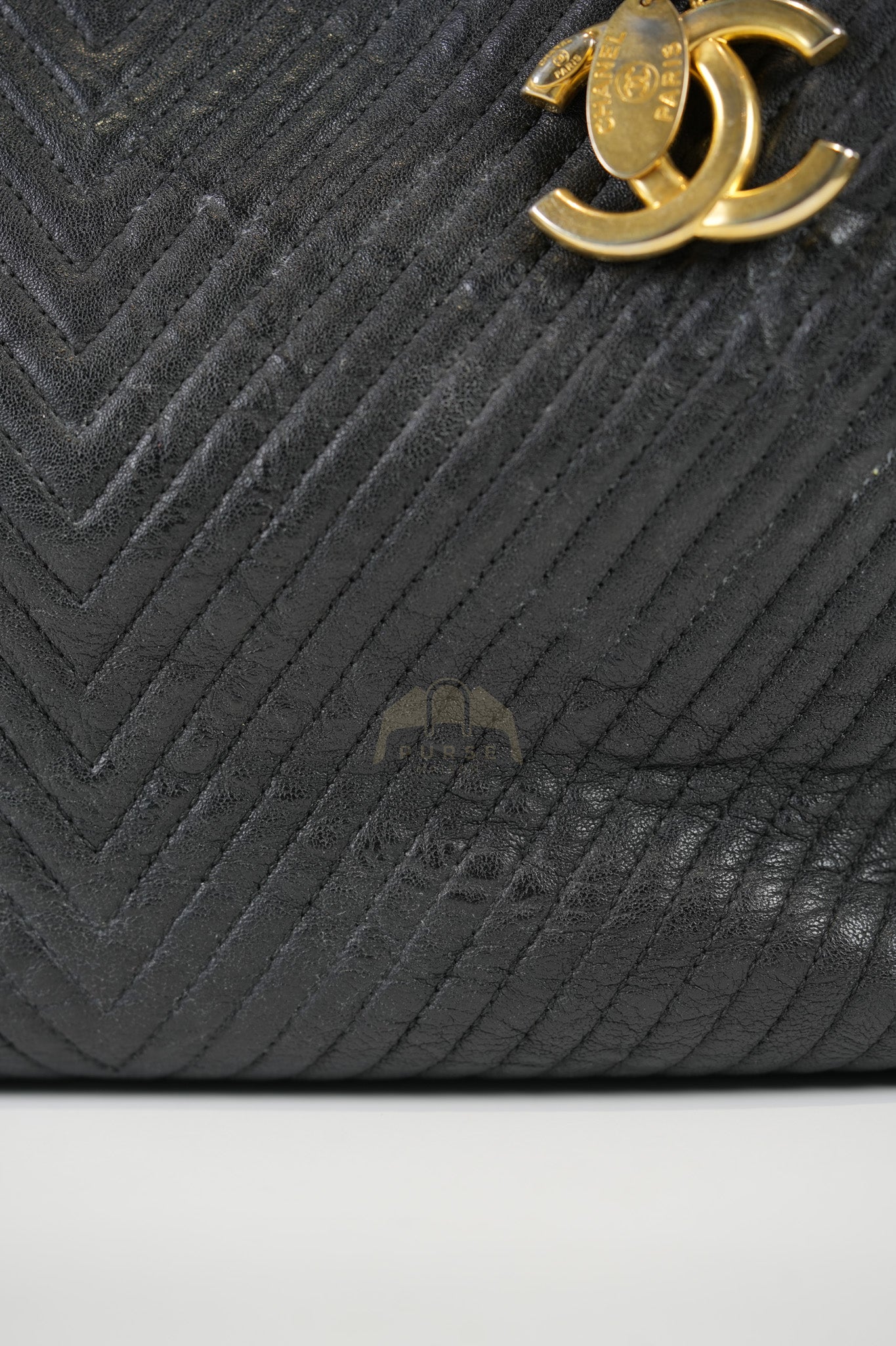 Medallion Charm Tote Bag in Black Chevron Lambskin Leather & Gold Hardware Series 21 | Purse Maison Luxury Bags Shop