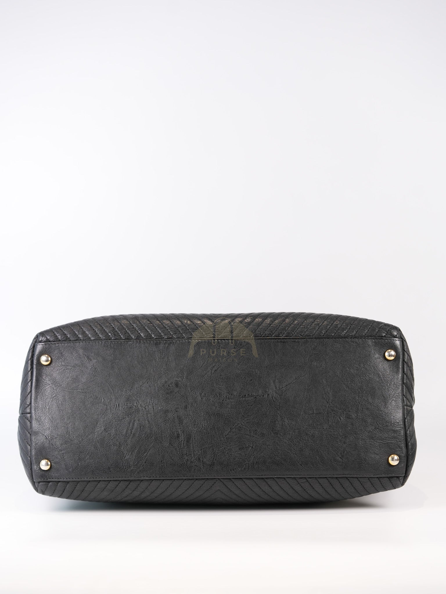 Medallion Charm Tote Bag in Black Chevron Lambskin Leather & Gold Hardware Series 21 | Purse Maison Luxury Bags Shop