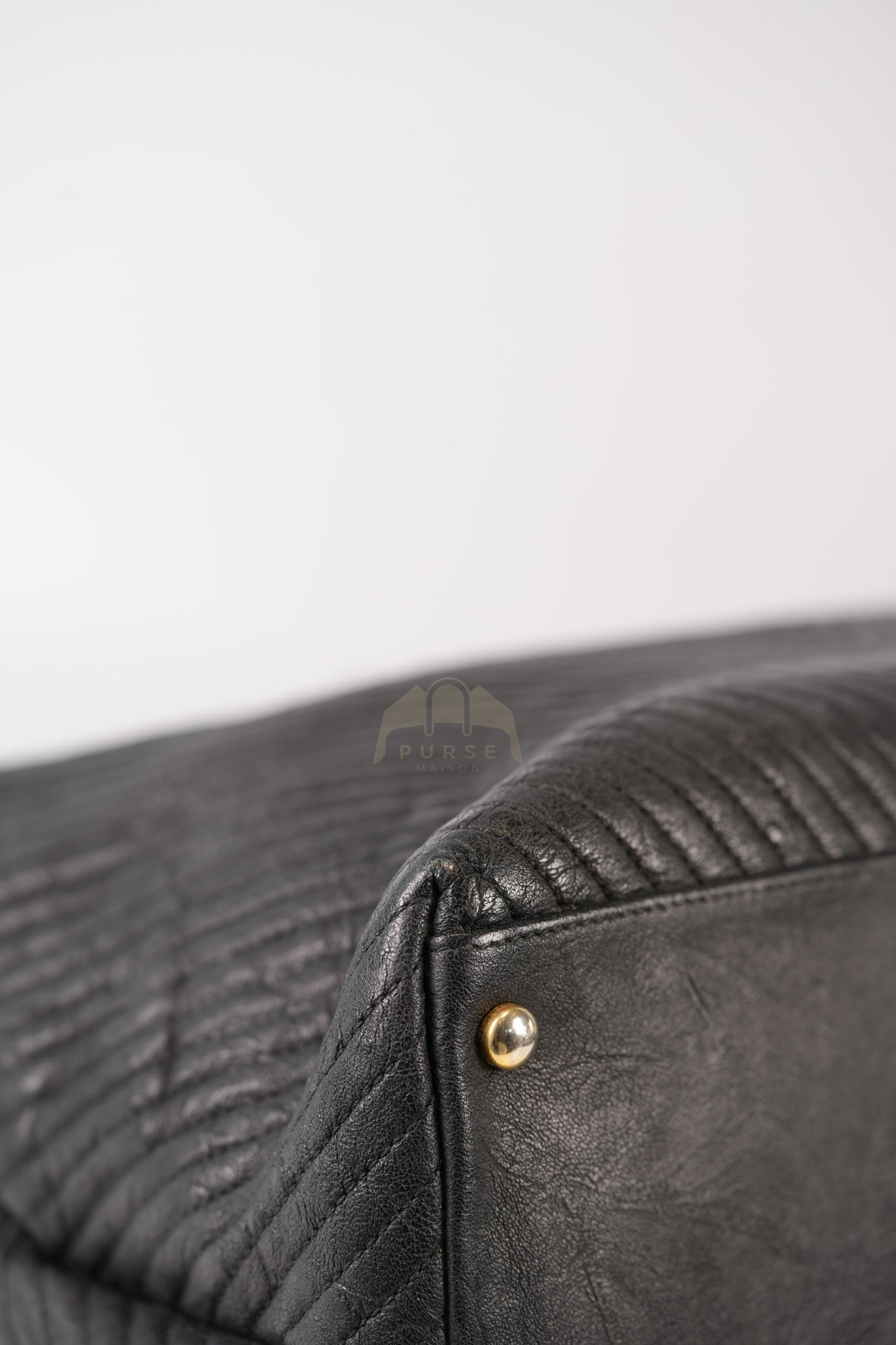 Medallion Charm Tote Bag in Black Chevron Lambskin Leather & Gold Hardware Series 21 | Purse Maison Luxury Bags Shop