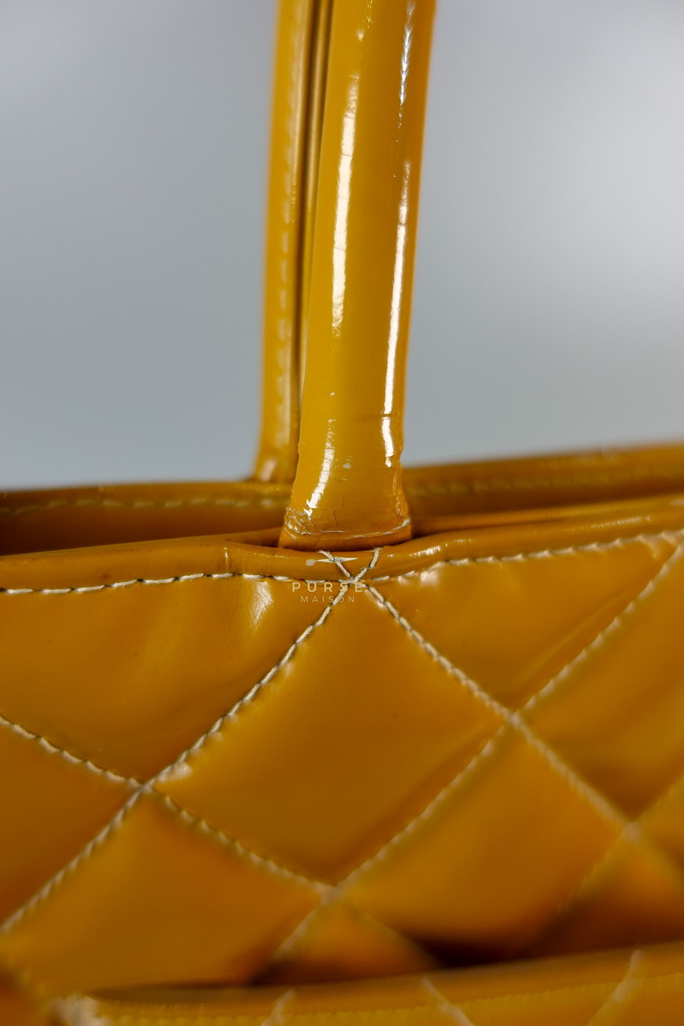 Medallion Yellow Mustard Vintage Patent Leather Handbag and Gold Hardware Series 7 | Purse Maison Luxury Bags Shop