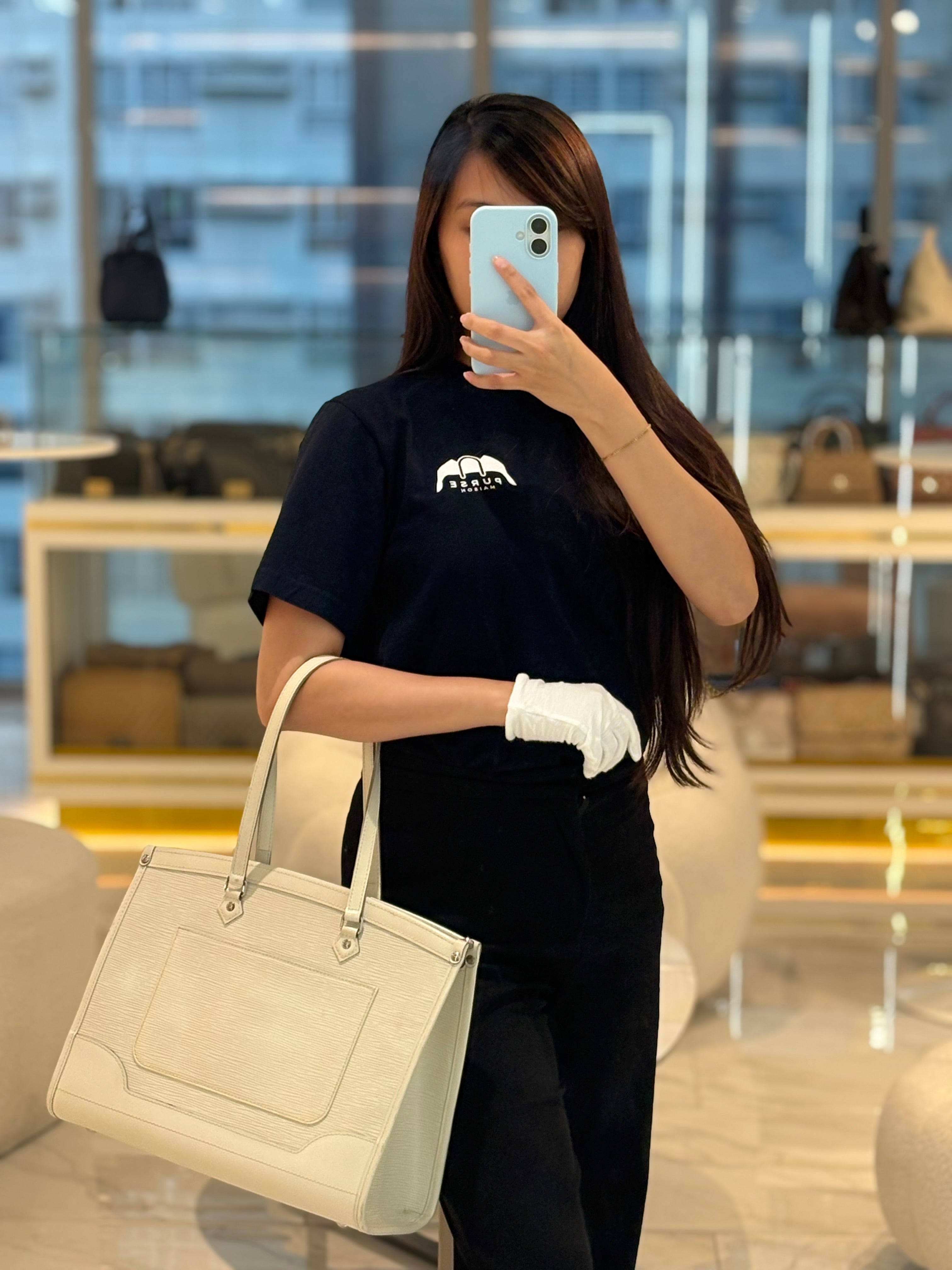 Medeleine GM Bag in White Epi Leather & Silver Hardware (Datecode: AR1099) | Purse Maison Luxury Bags Shop