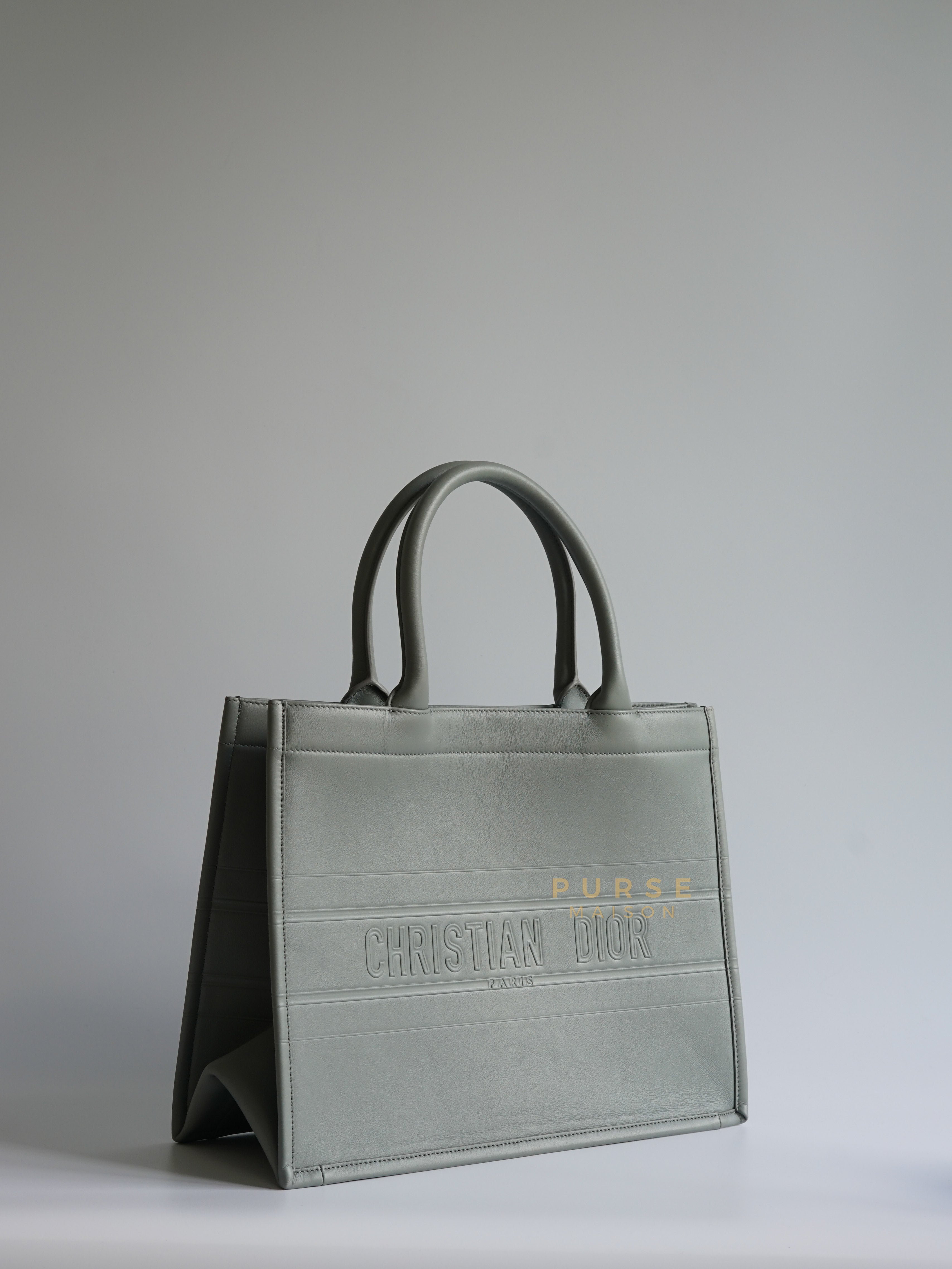 Medium Book Tote in Grey Calfskin Embossed | Purse Maison Luxury Bags Shop