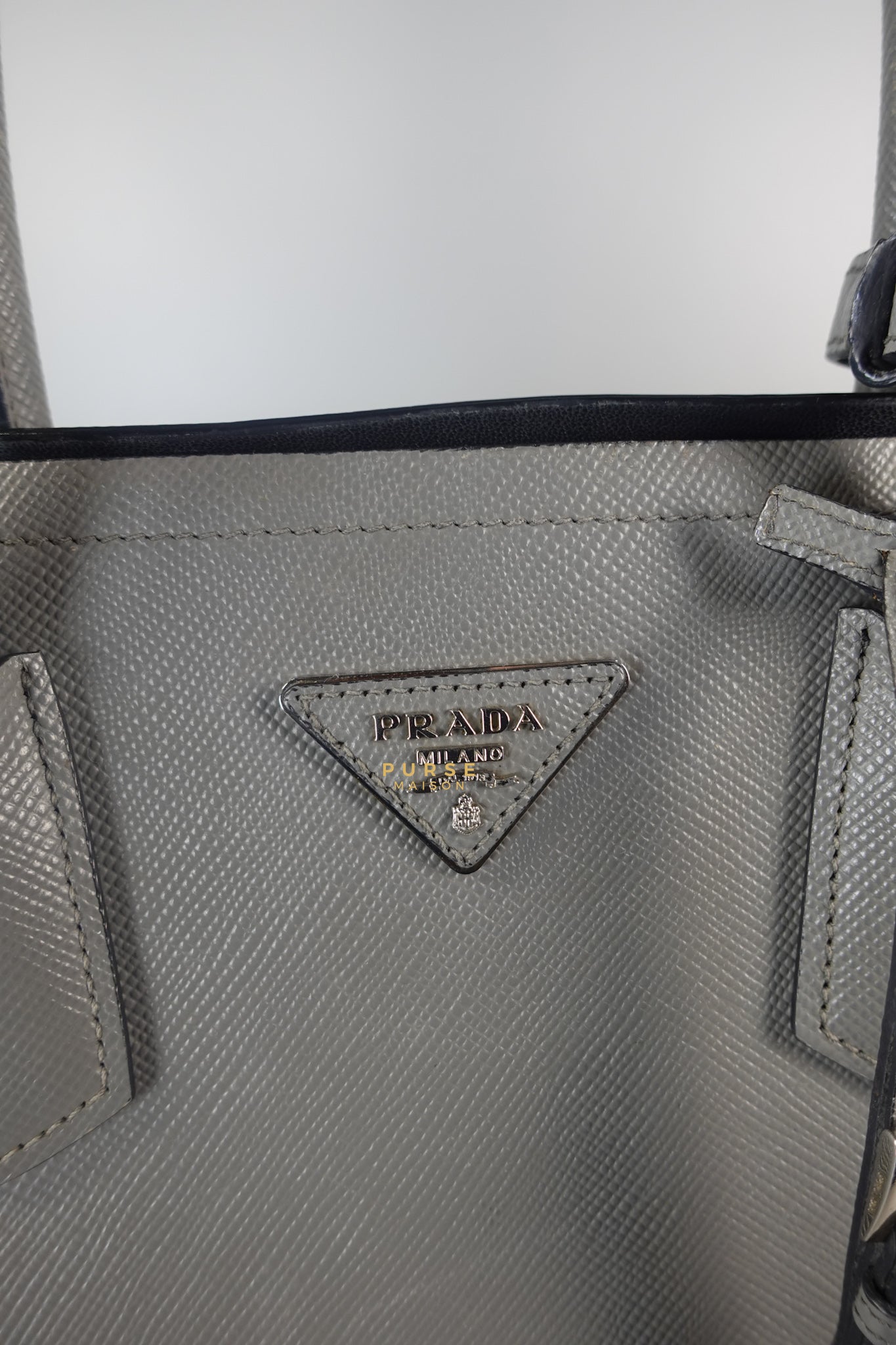 Medium Saffiano Cuir Leather Gray Double Bag | Purse Maison Luxury Bags Shop