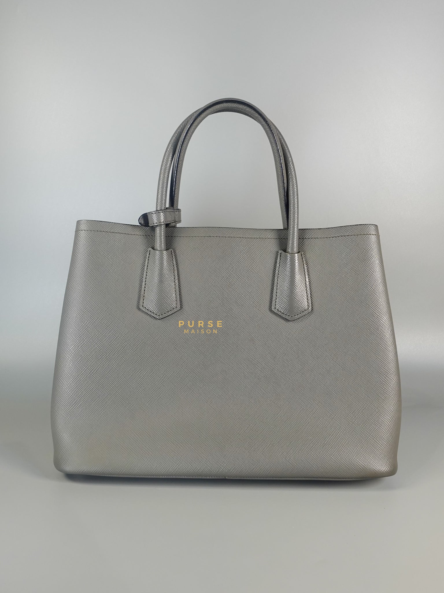 Medium Saffiano Cuir Leather Gray Double Bag | Purse Maison Luxury Bags Shop