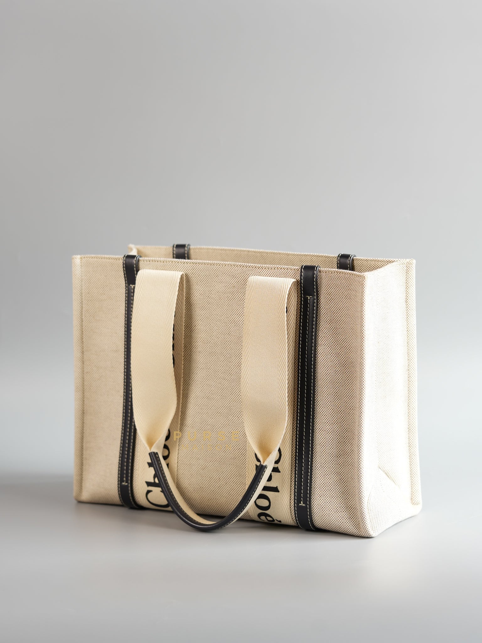 Medium Woody Canvas Tote Bag (White/Navy Blue) | Purse Maison Luxury Bags Shop