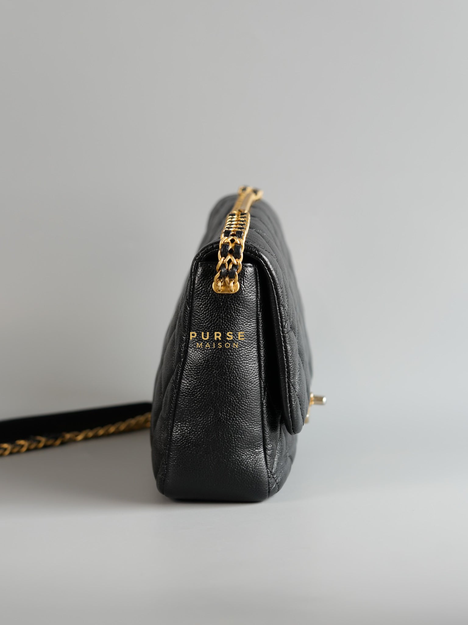 Melody Flap Bag in Shiny Caviar Leather and Aged Gold Hardware (Microchip) | Purse Maison Luxury Bags Shop