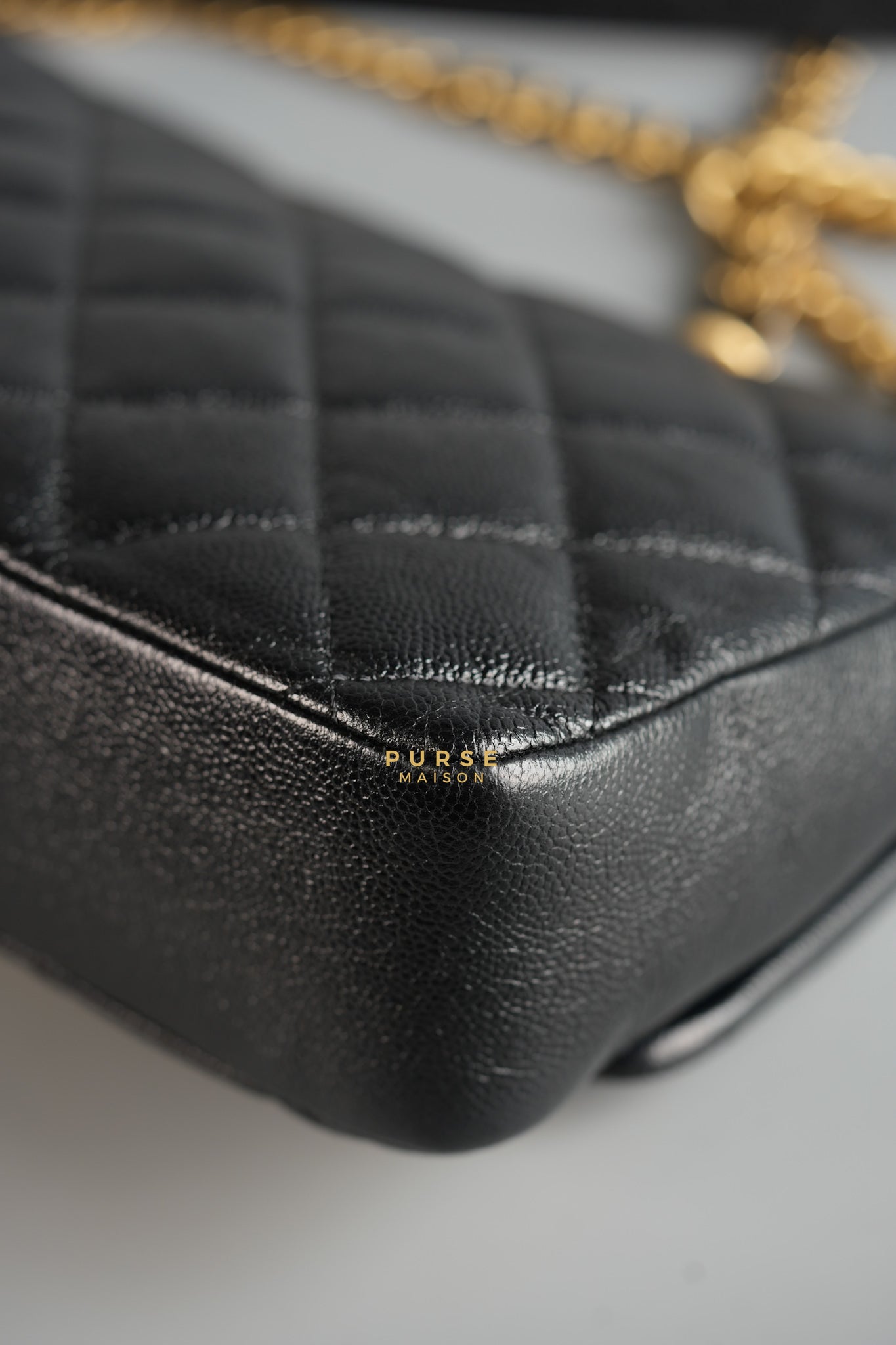 Melody Flap Bag in Shiny Caviar Leather and Aged Gold Hardware (Microchip) | Purse Maison Luxury Bags Shop