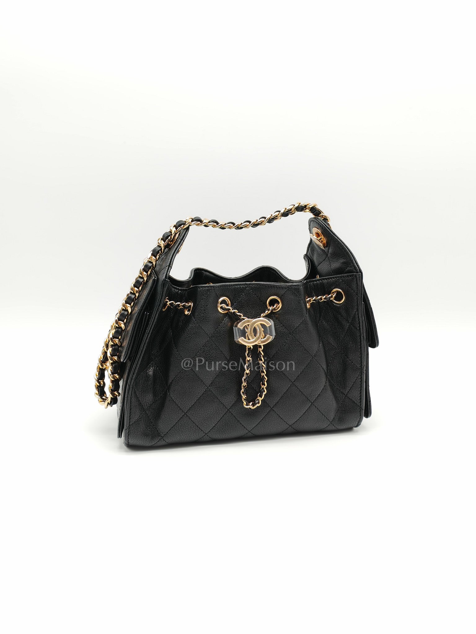 25 Mini in Black Grained Calfskin Leather & Gold Hardware Microchip