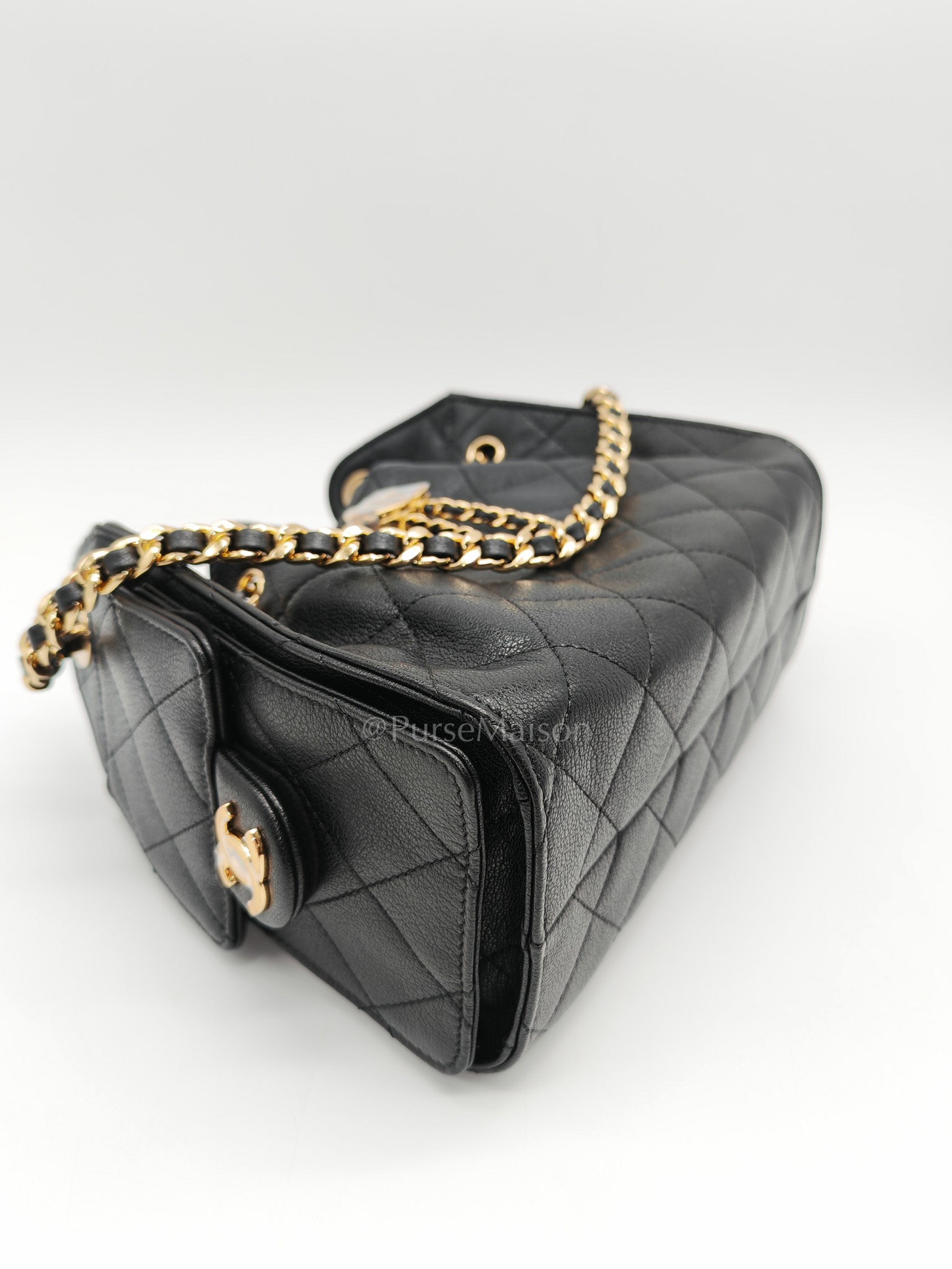 25 Mini in Black Grained Calfskin Leather & Gold Hardware Microchip