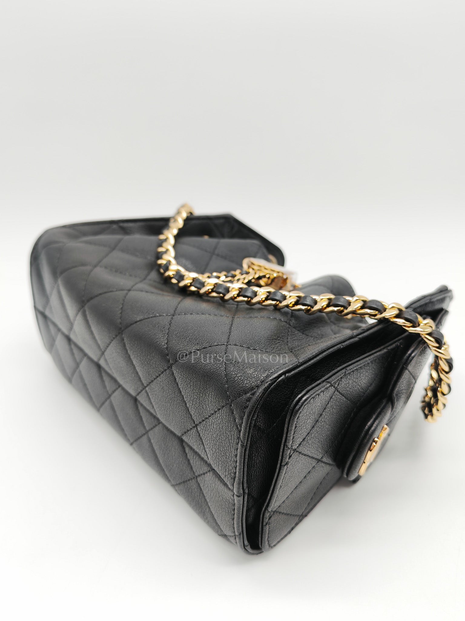 25 Mini in Black Grained Calfskin Leather & Gold Hardware Microchip