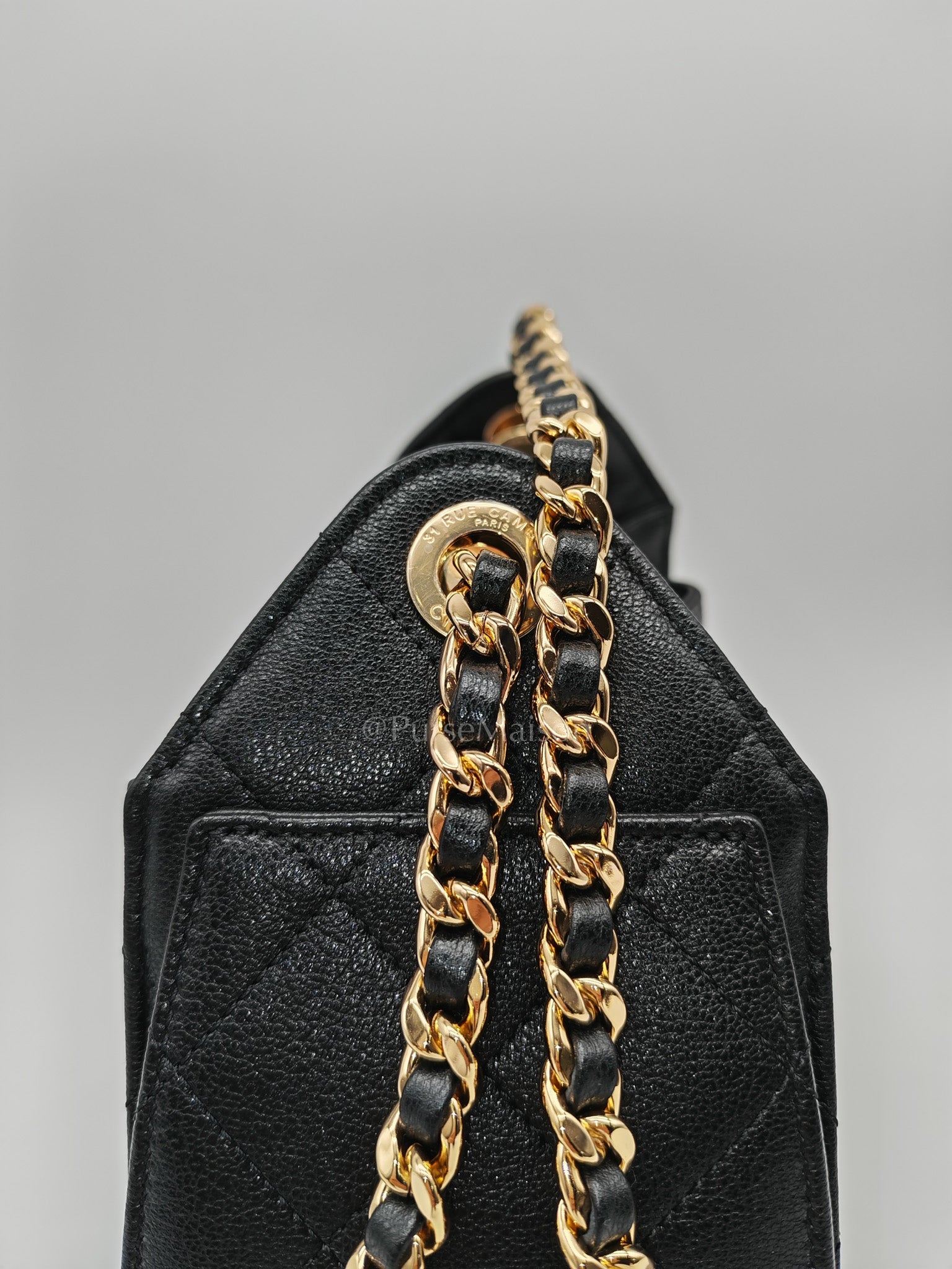 25 Mini in Black Grained Calfskin Leather & Gold Hardware Microchip