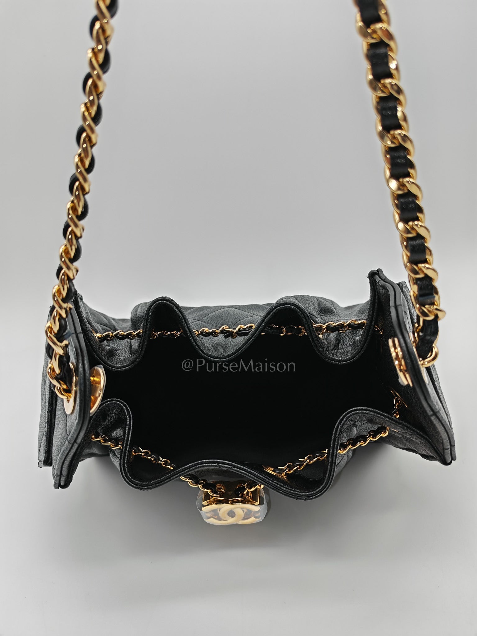 25 Mini in Black Grained Calfskin Leather & Gold Hardware Microchip