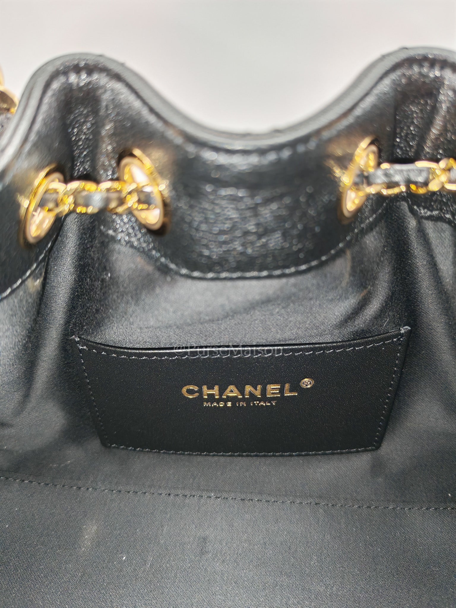 25 Mini in Black Grained Calfskin Leather & Gold Hardware Microchip