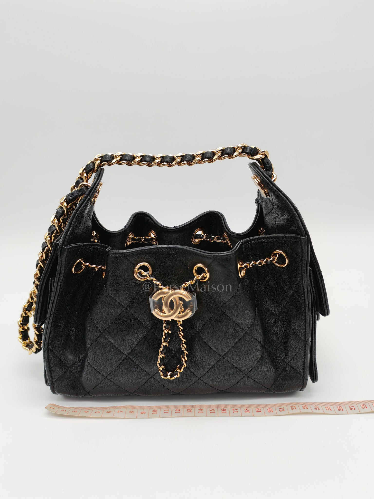 25 Mini in Black Grained Calfskin Leather & Gold Hardware Microchip