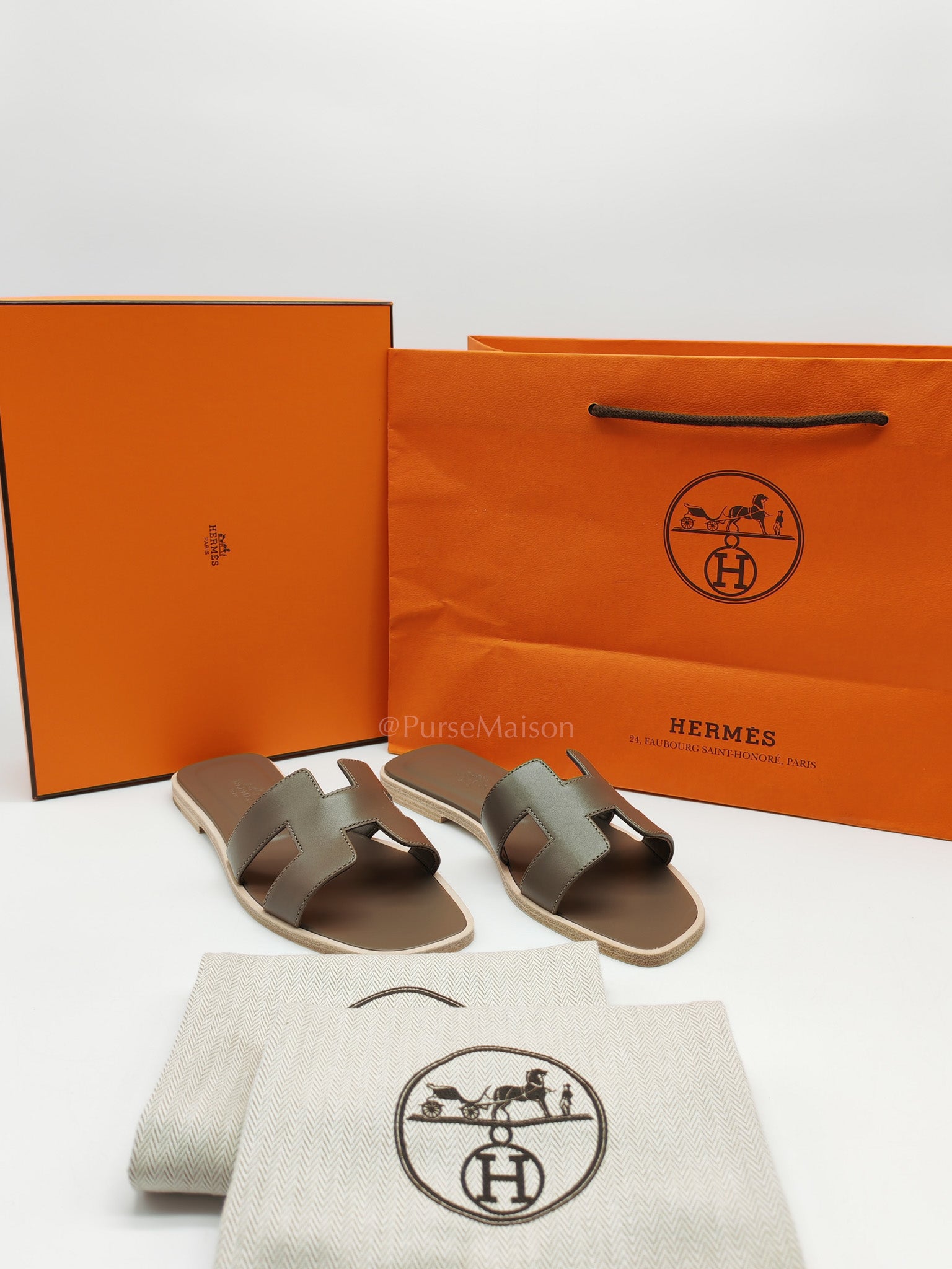 Oran Sandals in Etoupe Swift Leather Size 37 EU (23.5cm)