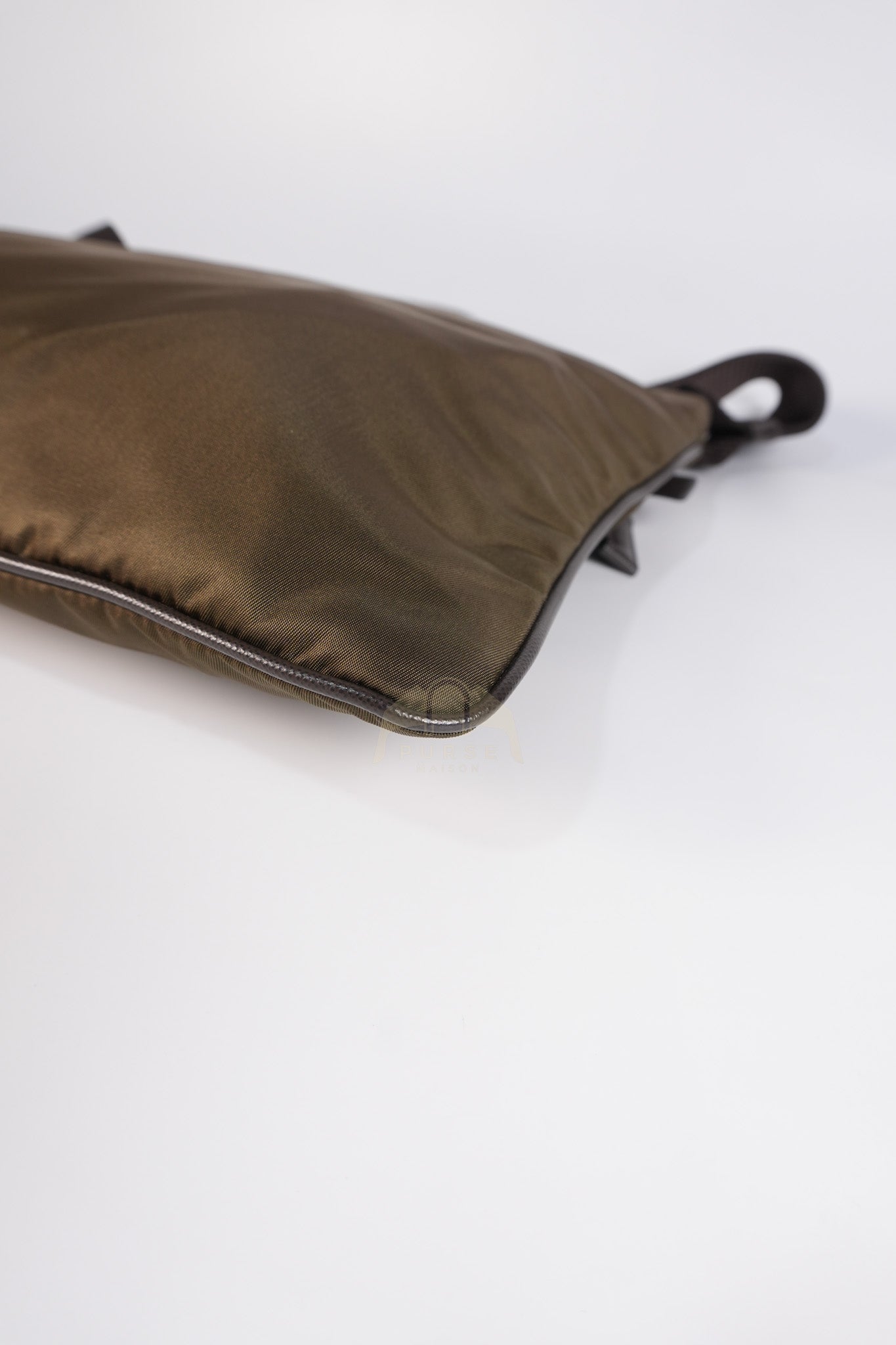 Messenger Bag in Olive Green Tessuto Nylon Canvas & Silver Hardware | Purse Maison Luxury Bags Shop