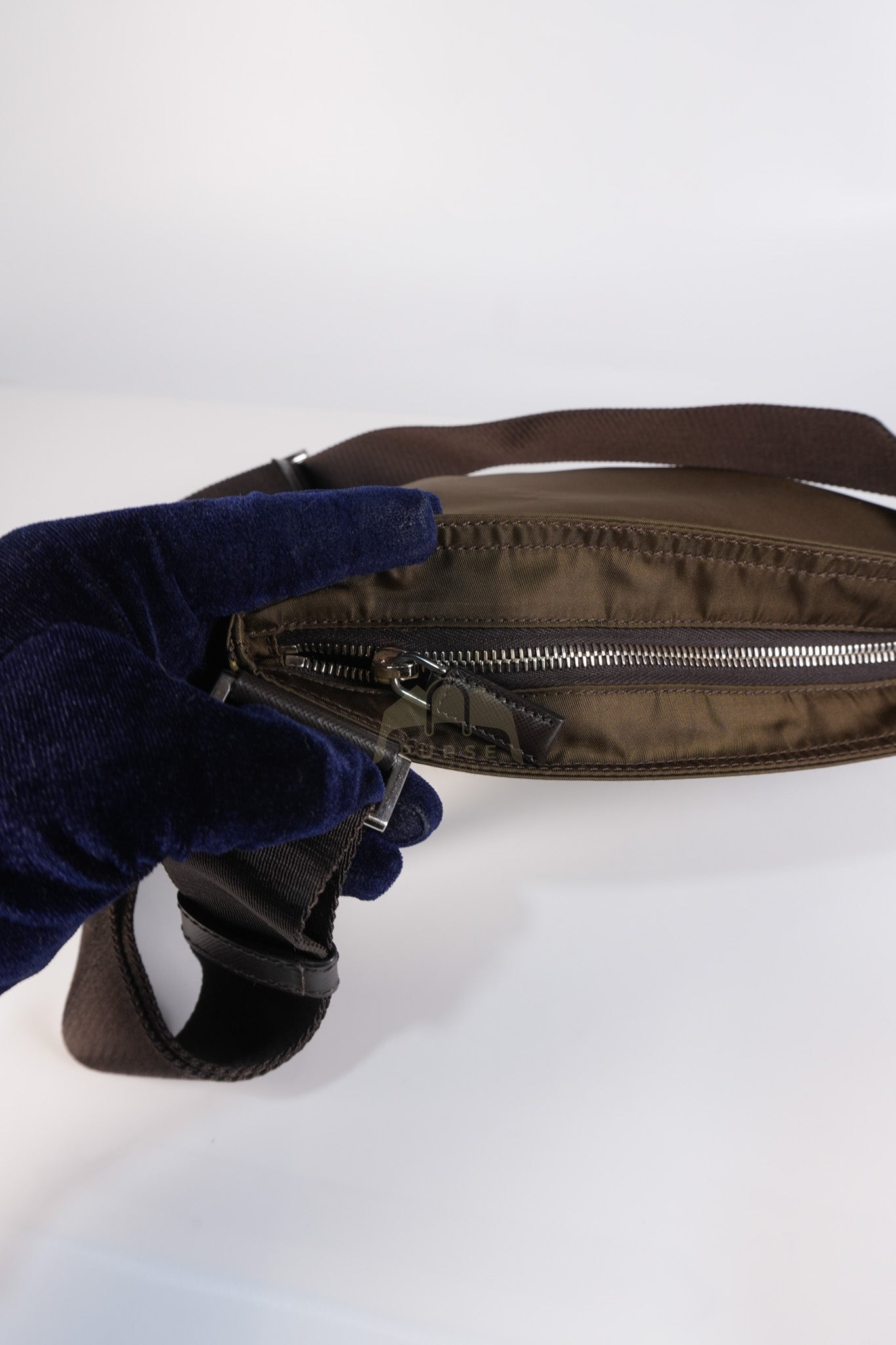 Messenger Bag in Olive Green Tessuto Nylon Canvas & Silver Hardware | Purse Maison Luxury Bags Shop