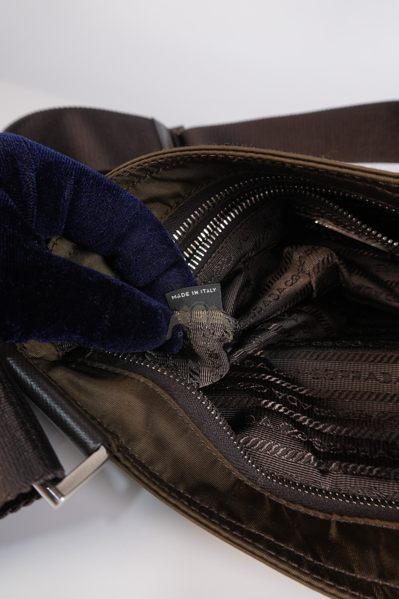 Messenger Bag in Olive Green Tessuto Nylon Canvas & Silver Hardware | Purse Maison Luxury Bags Shop