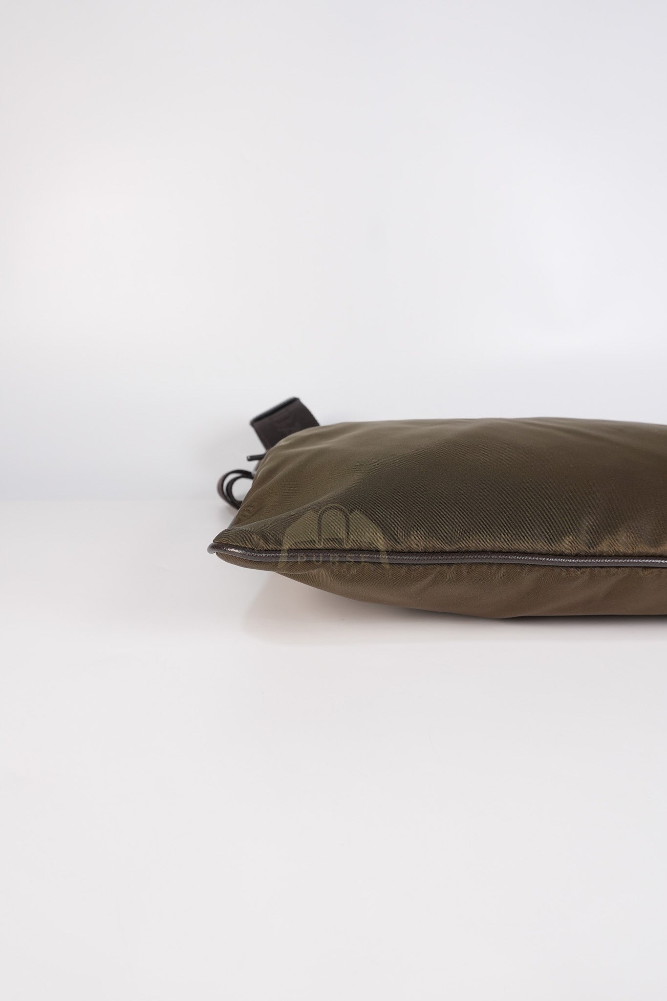 Messenger Bag in Olive Green Tessuto Nylon Canvas & Silver Hardware | Purse Maison Luxury Bags Shop