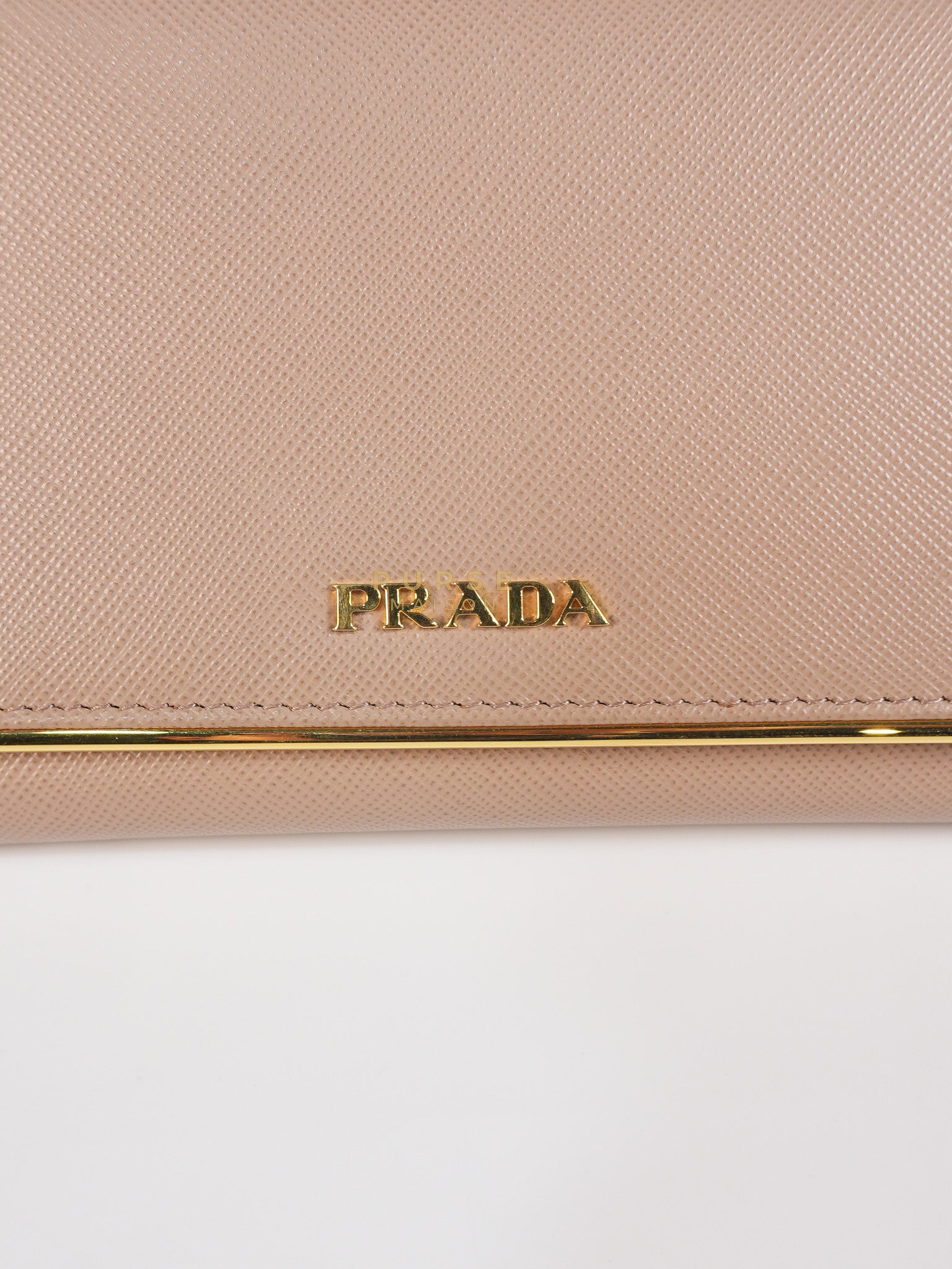 Metal Detail Wallet On Strap in Beige Leather & Gold Hardware | Purse Maison Luxury Bags Shop