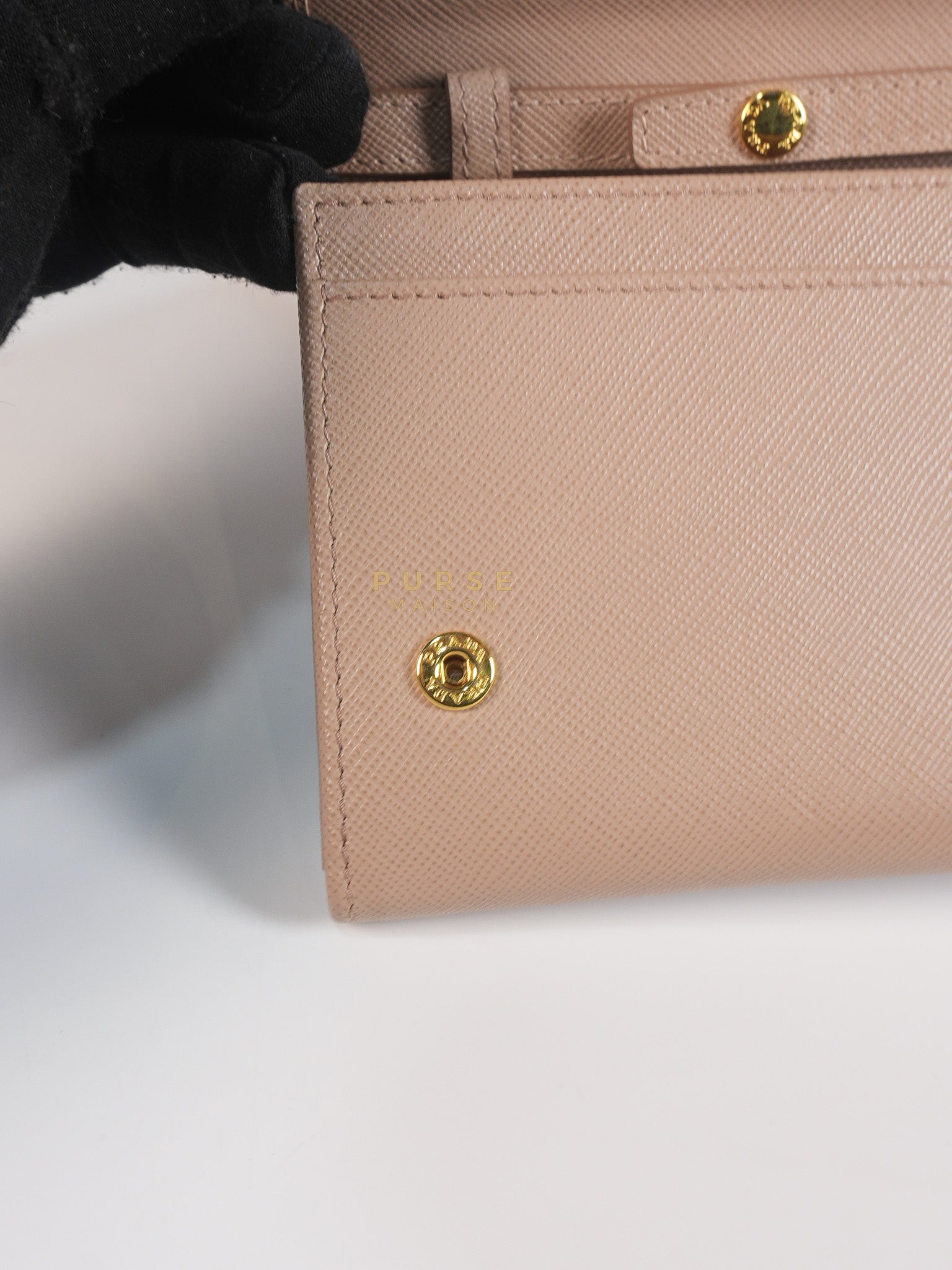 Metal Detail Wallet On Strap in Beige Leather & Gold Hardware | Purse Maison Luxury Bags Shop
