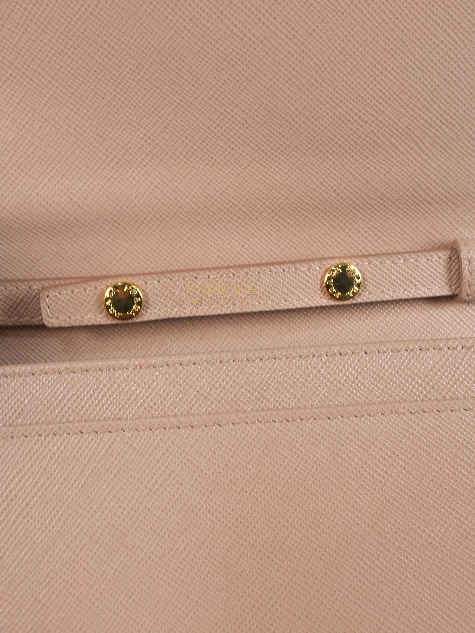 Metal Detail Wallet On Strap in Beige Leather & Gold Hardware | Purse Maison Luxury Bags Shop