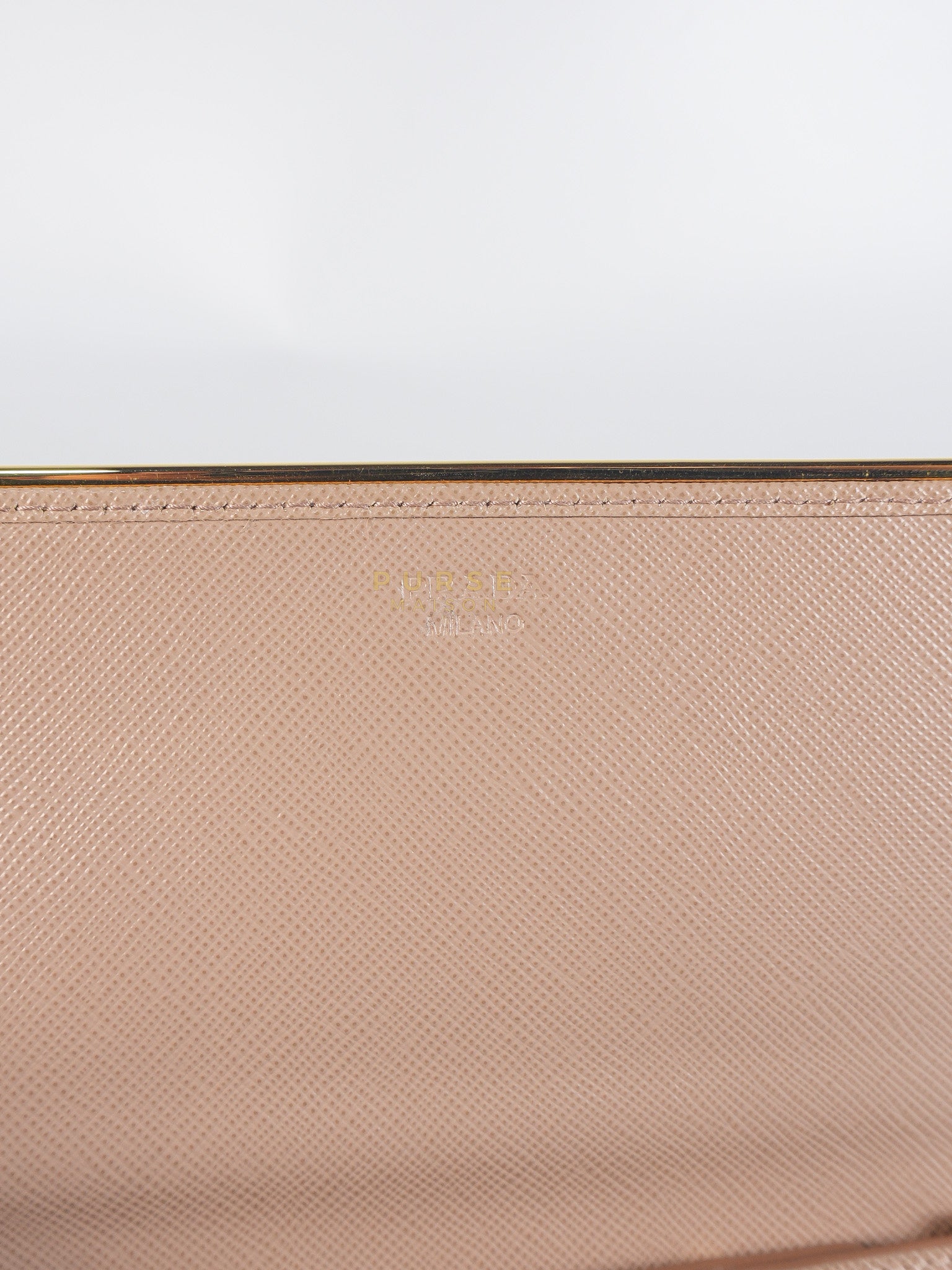 Metal Detail Wallet On Strap in Beige Leather & Gold Hardware | Purse Maison Luxury Bags Shop