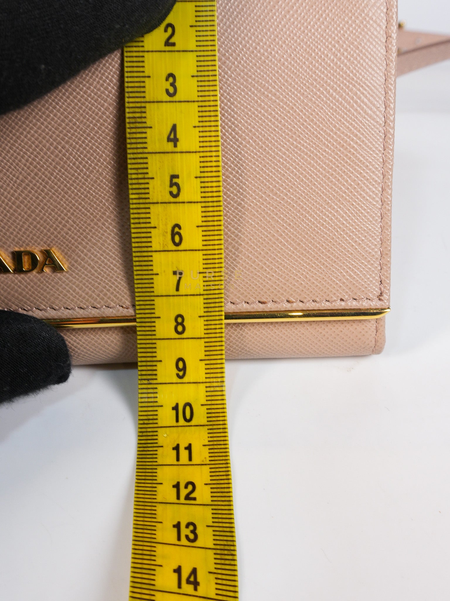 Metal Detail Wallet On Strap in Beige Leather & Gold Hardware | Purse Maison Luxury Bags Shop