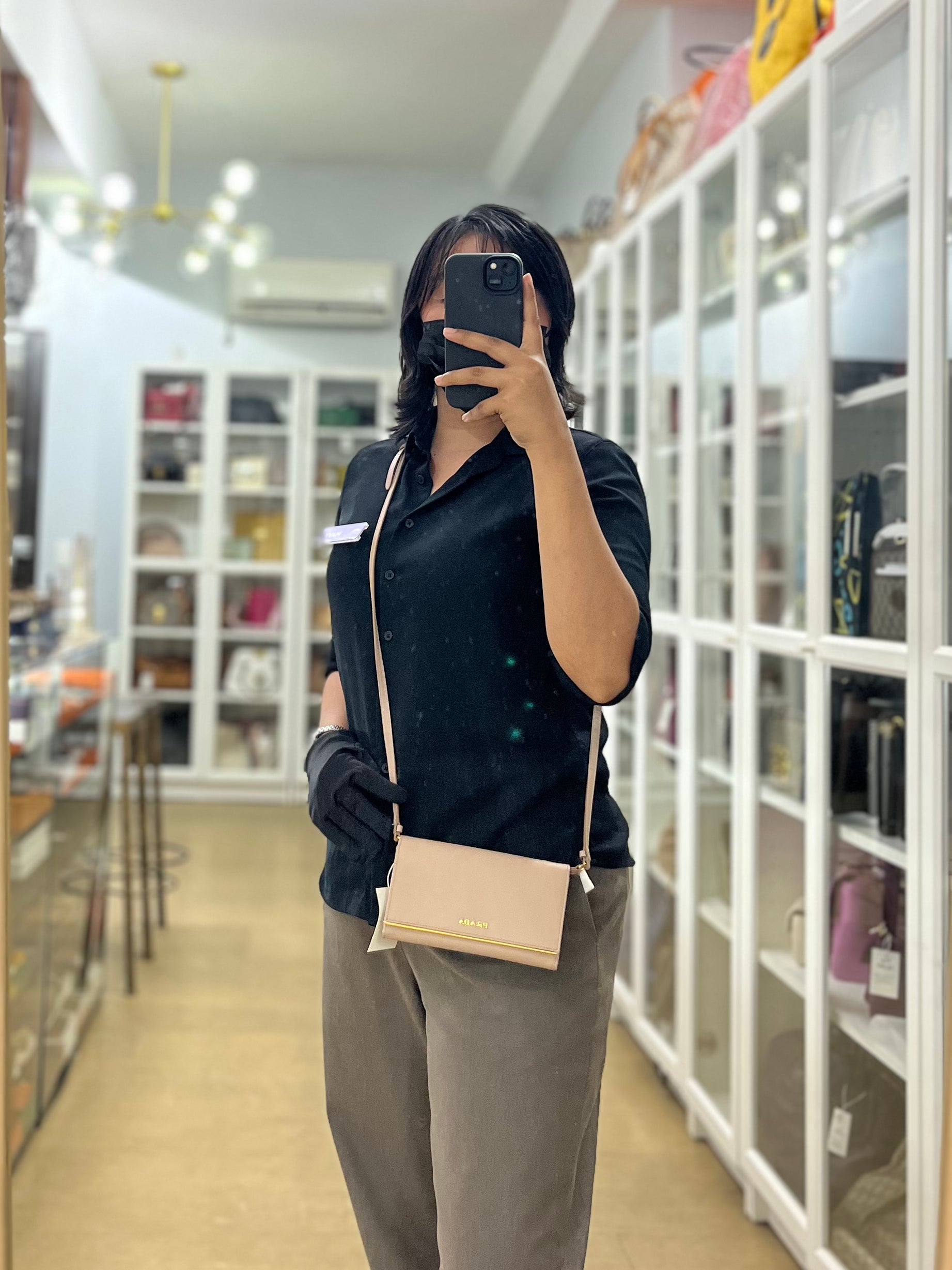 Metal Detail Wallet On Strap in Beige Leather & Gold Hardware | Purse Maison Luxury Bags Shop