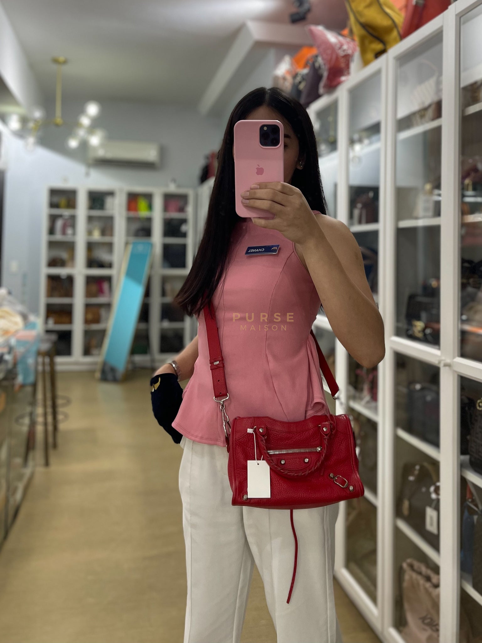 Metallic City Small in Red Pebbled Calfskin Leather | Purse Maison Luxury Bags Shop