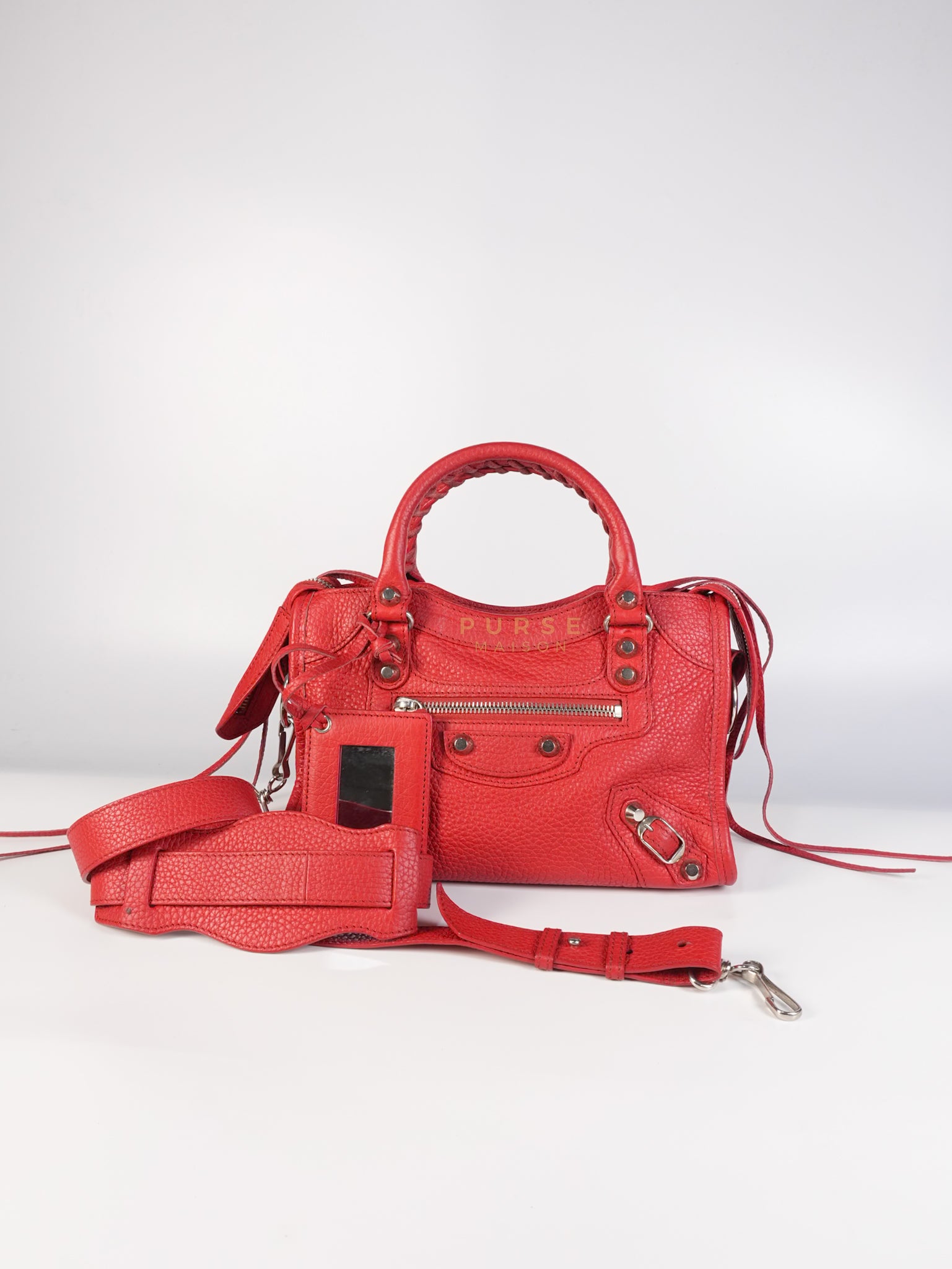 Metallic City Small in Red Pebbled Calfskin Leather | Purse Maison Luxury Bags Shop