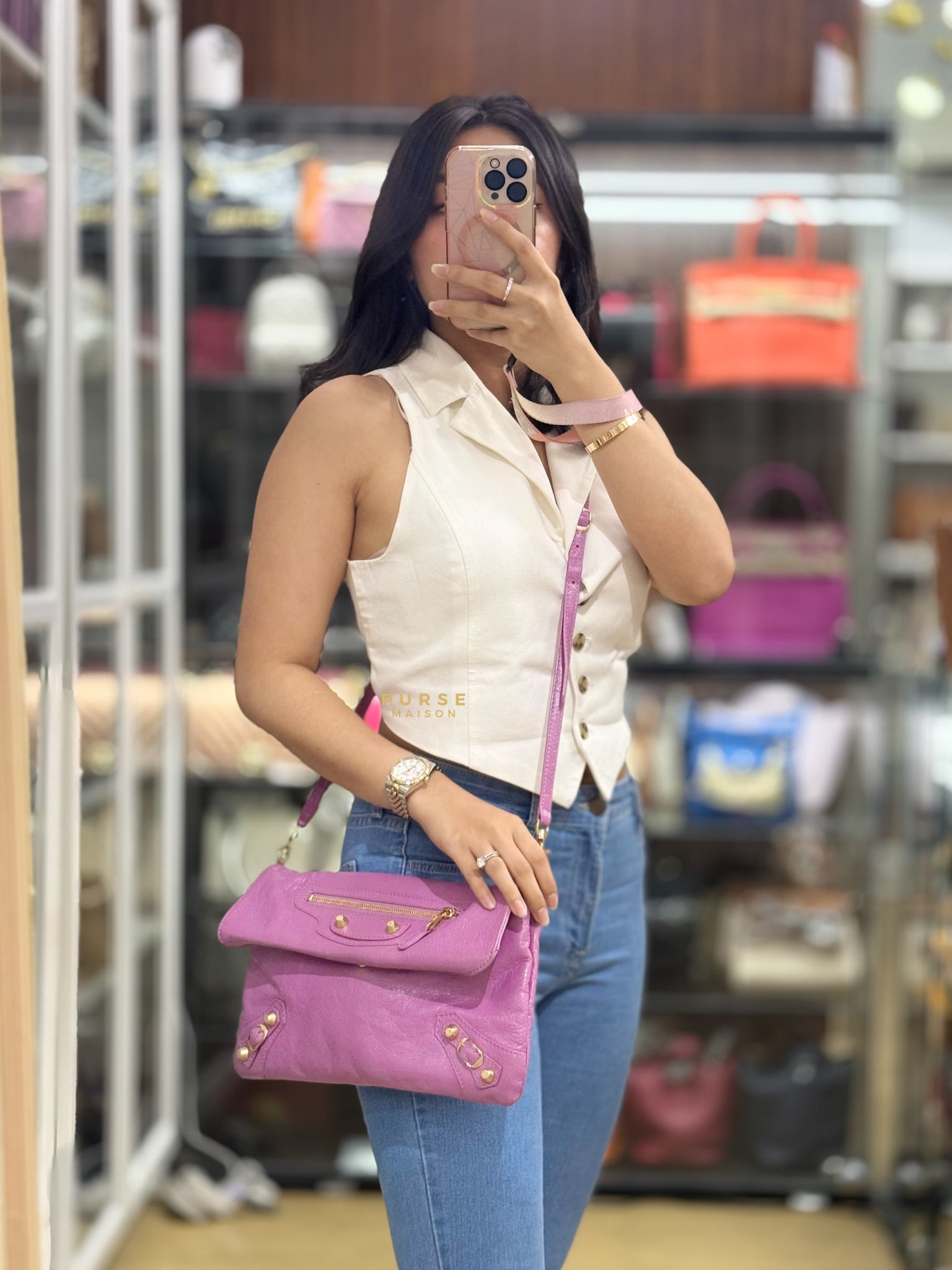 Metallic Edge Pink Envelope Sling Bag | Purse Maison Luxury Bags Shop