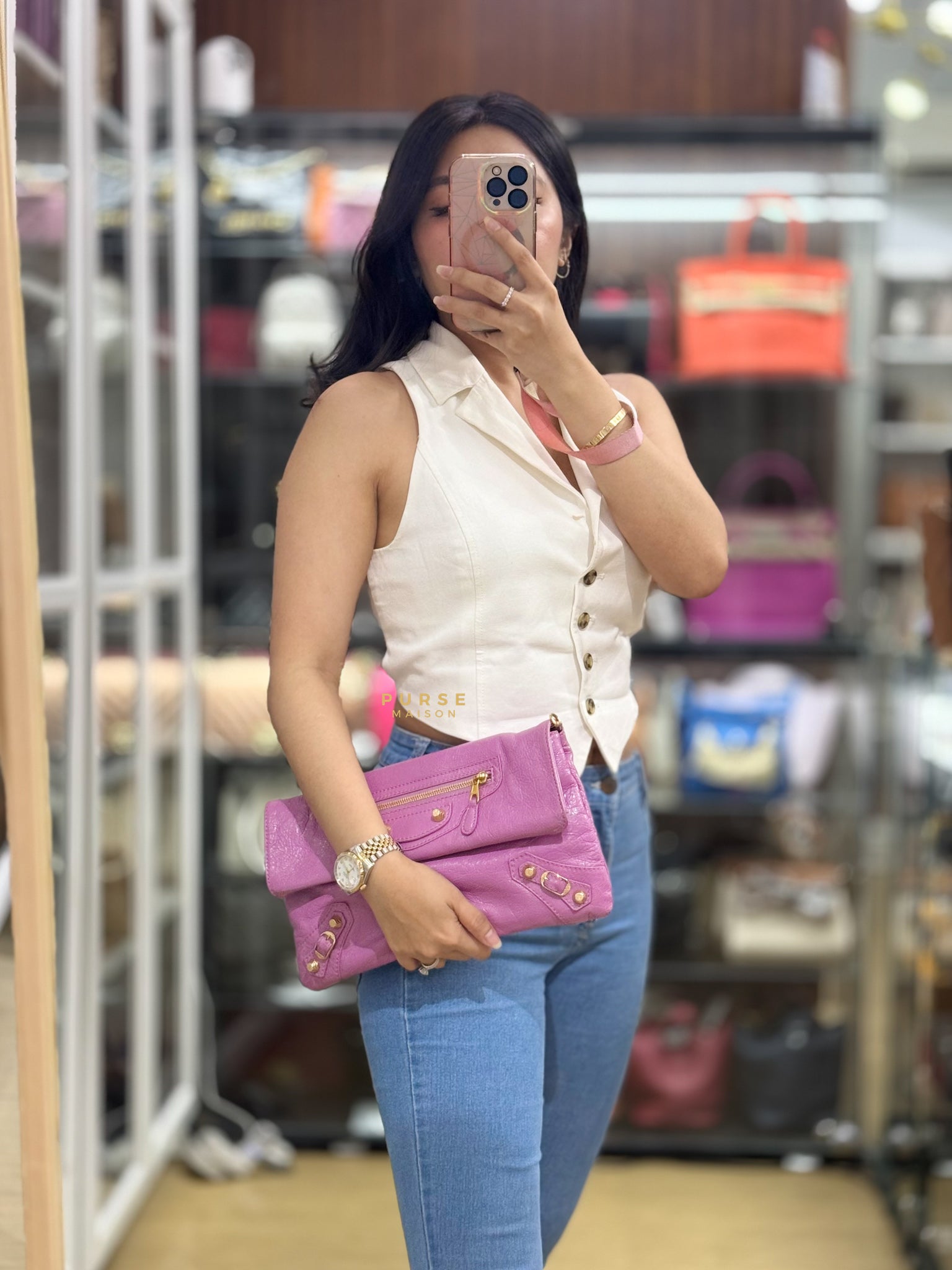 Metallic Edge Pink Envelope Sling Bag | Purse Maison Luxury Bags Shop