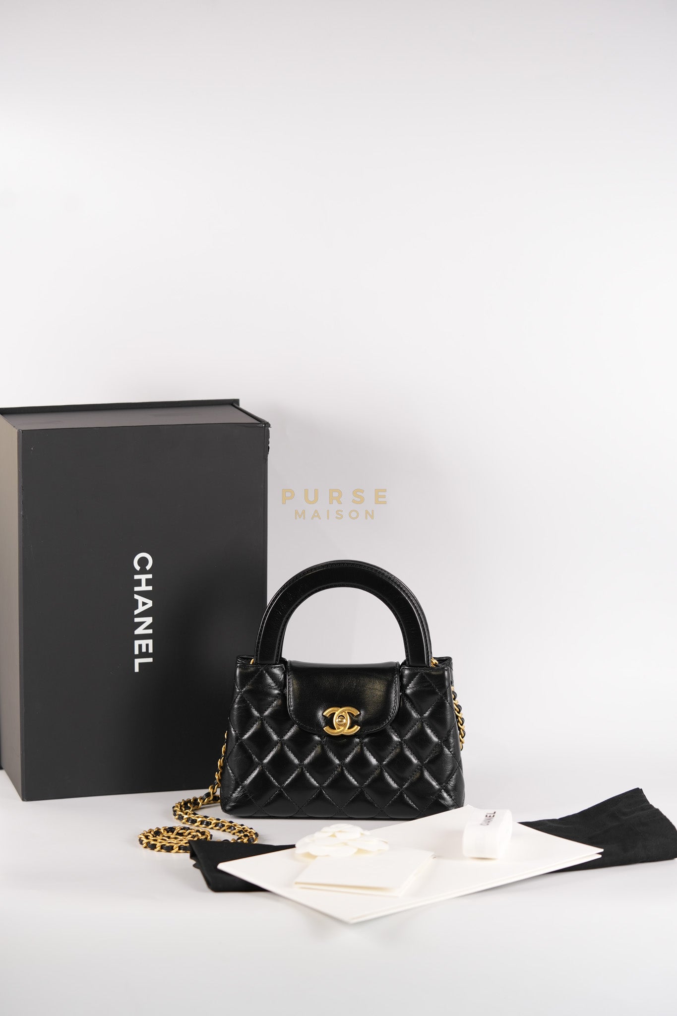 Kelly Top Handle Small in Black Quilted Calfskin Leather & Gold Hardware(Microchip)