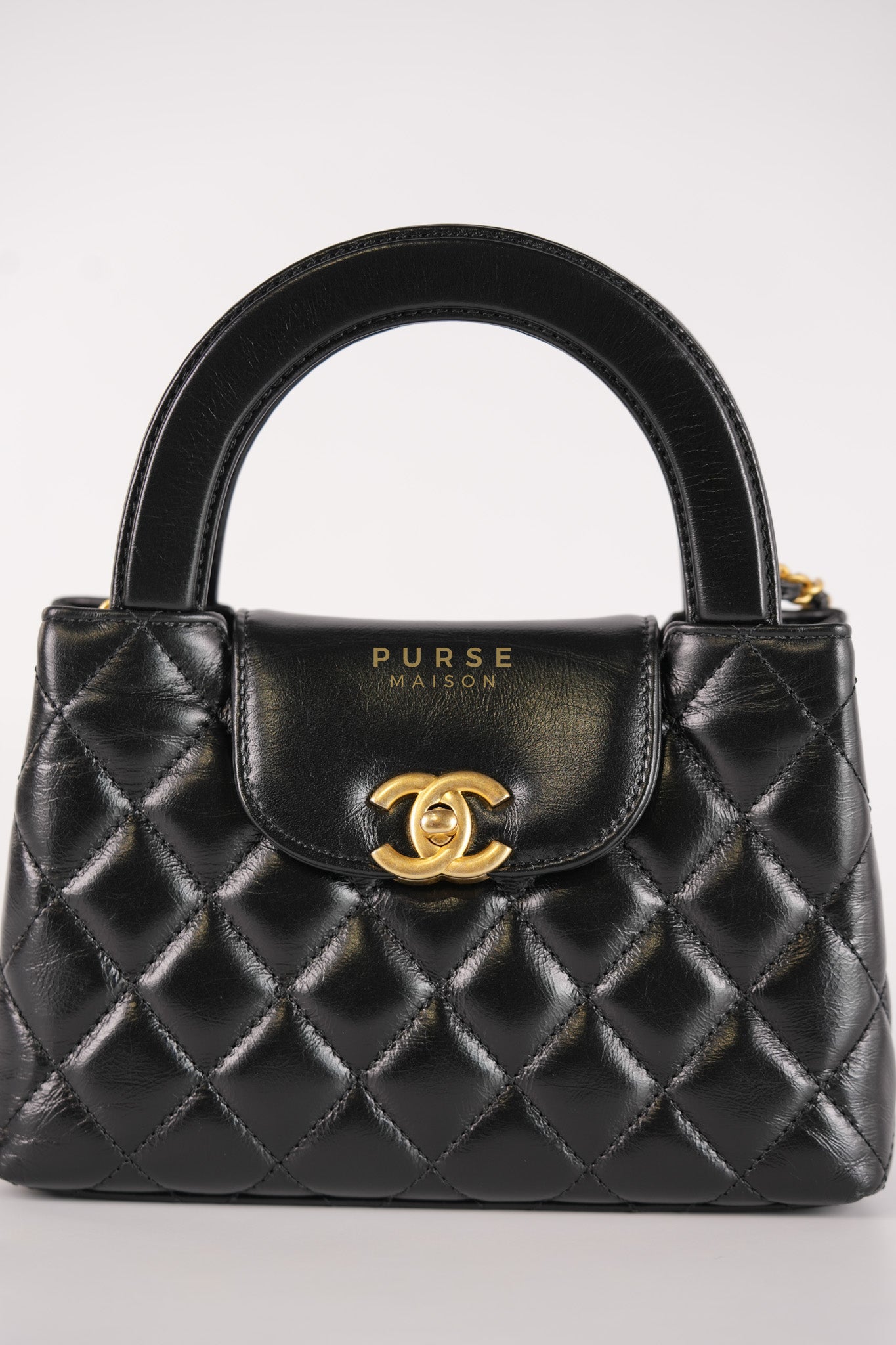 Kelly Top Handle Small in Black Quilted Calfskin Leather & Gold Hardware(Microchip)