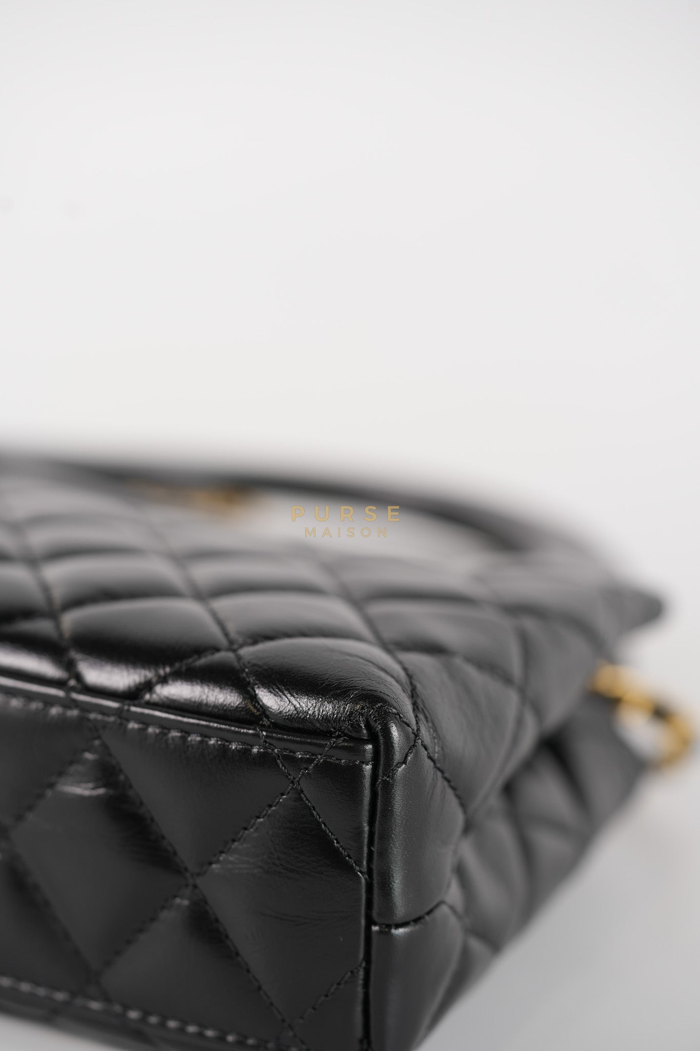 Kelly Top Handle Small in Black Quilted Calfskin Leather & Gold Hardware(Microchip)
