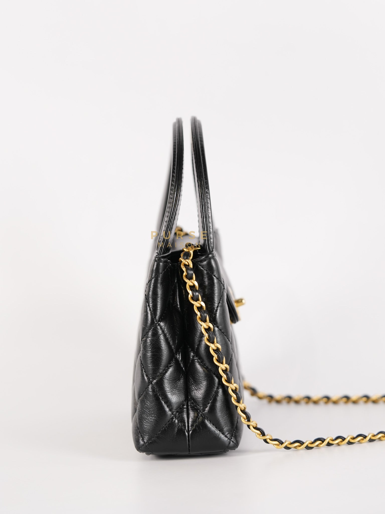 Kelly Top Handle Small in Black Quilted Calfskin Leather & Gold Hardware(Microchip)