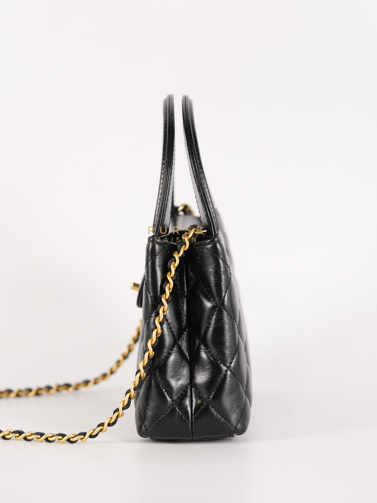 Kelly Top Handle Small in Black Quilted Calfskin Leather & Gold Hardware(Microchip)