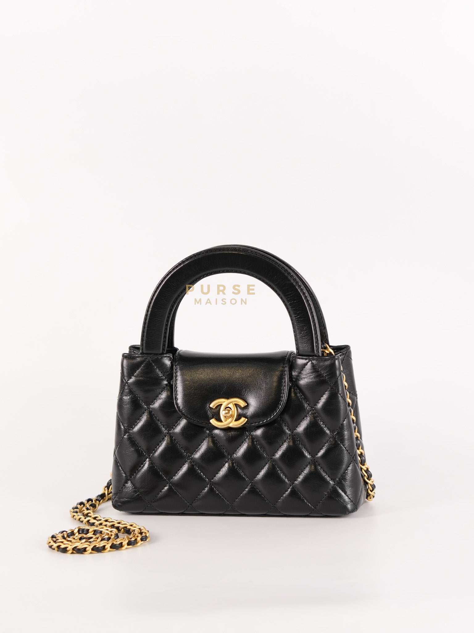 Kelly Top Handle Small in Black Quilted Calfskin Leather & Gold Hardware(Microchip)