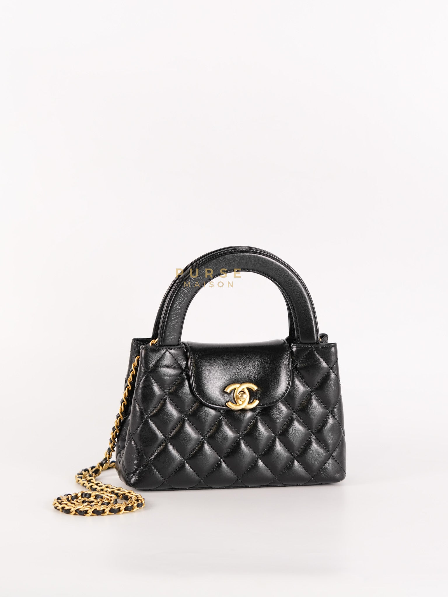 Kelly Top Handle Small in Black Quilted Calfskin Leather & Gold Hardware(Microchip)
