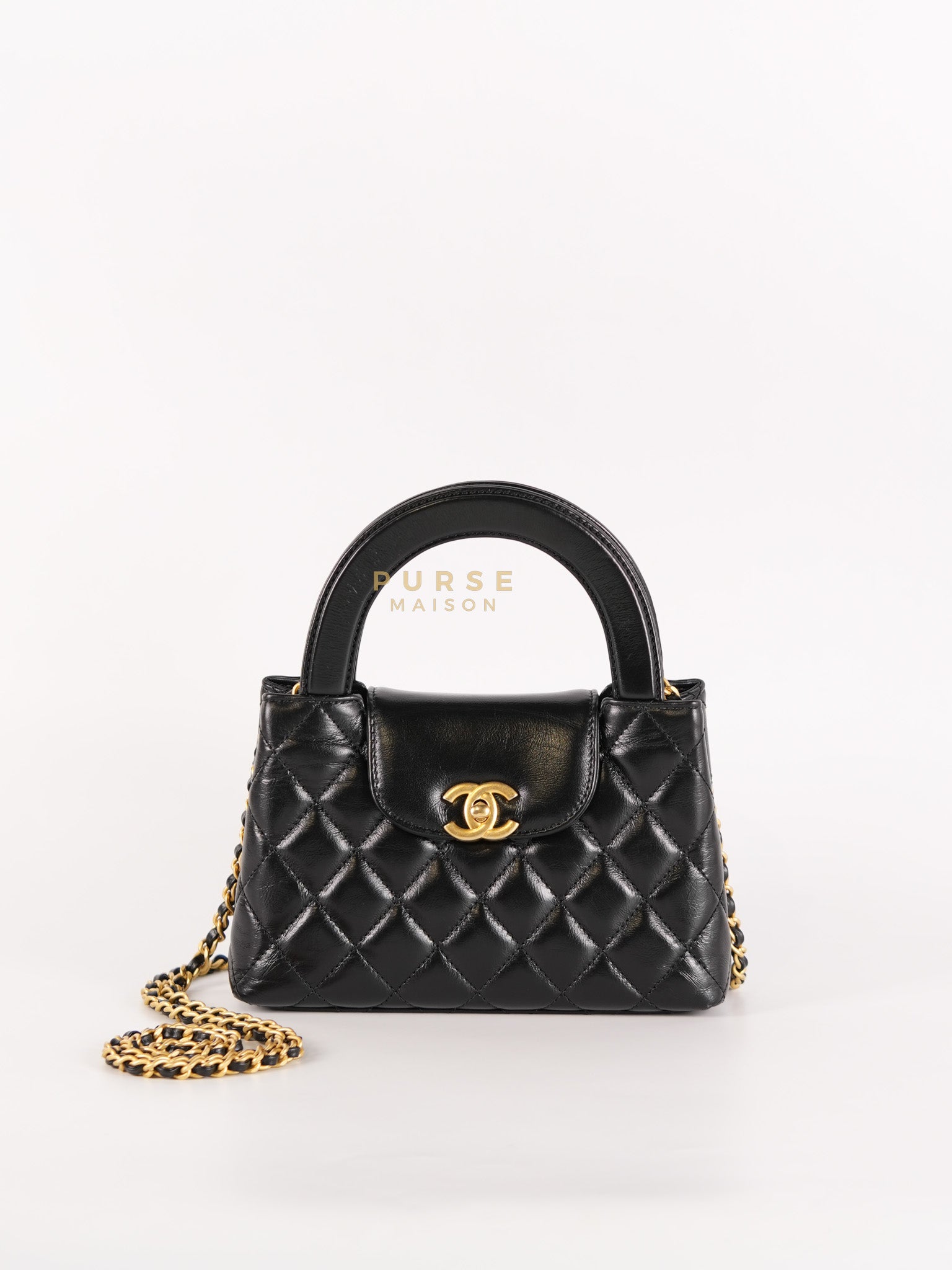 Kelly Top Handle Small in Black Quilted Calfskin Leather & Gold Hardware(Microchip)