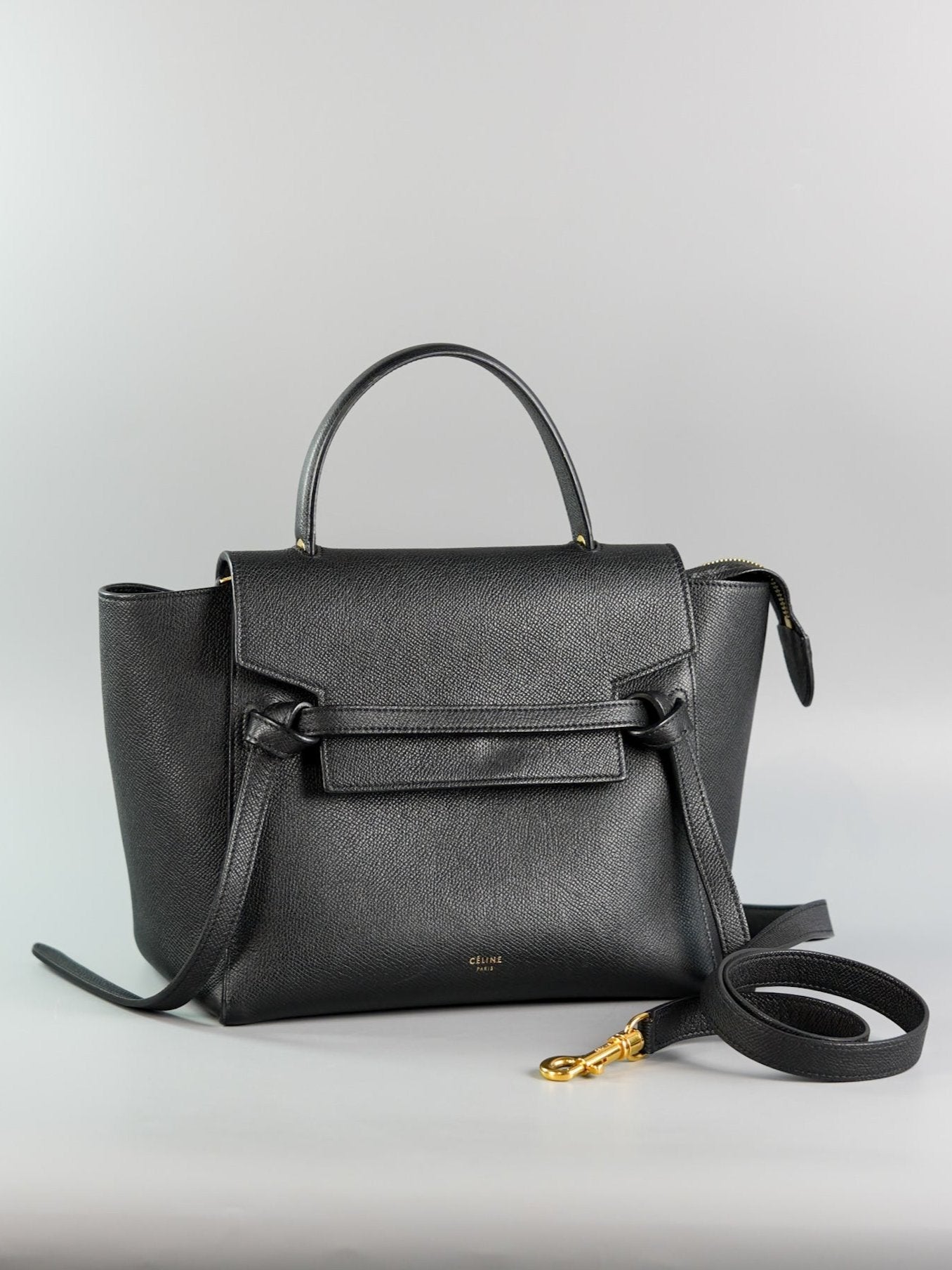 Micro Belt Bag in Black Grained Calfskin Leather | Purse Maison Luxury Bags Shop