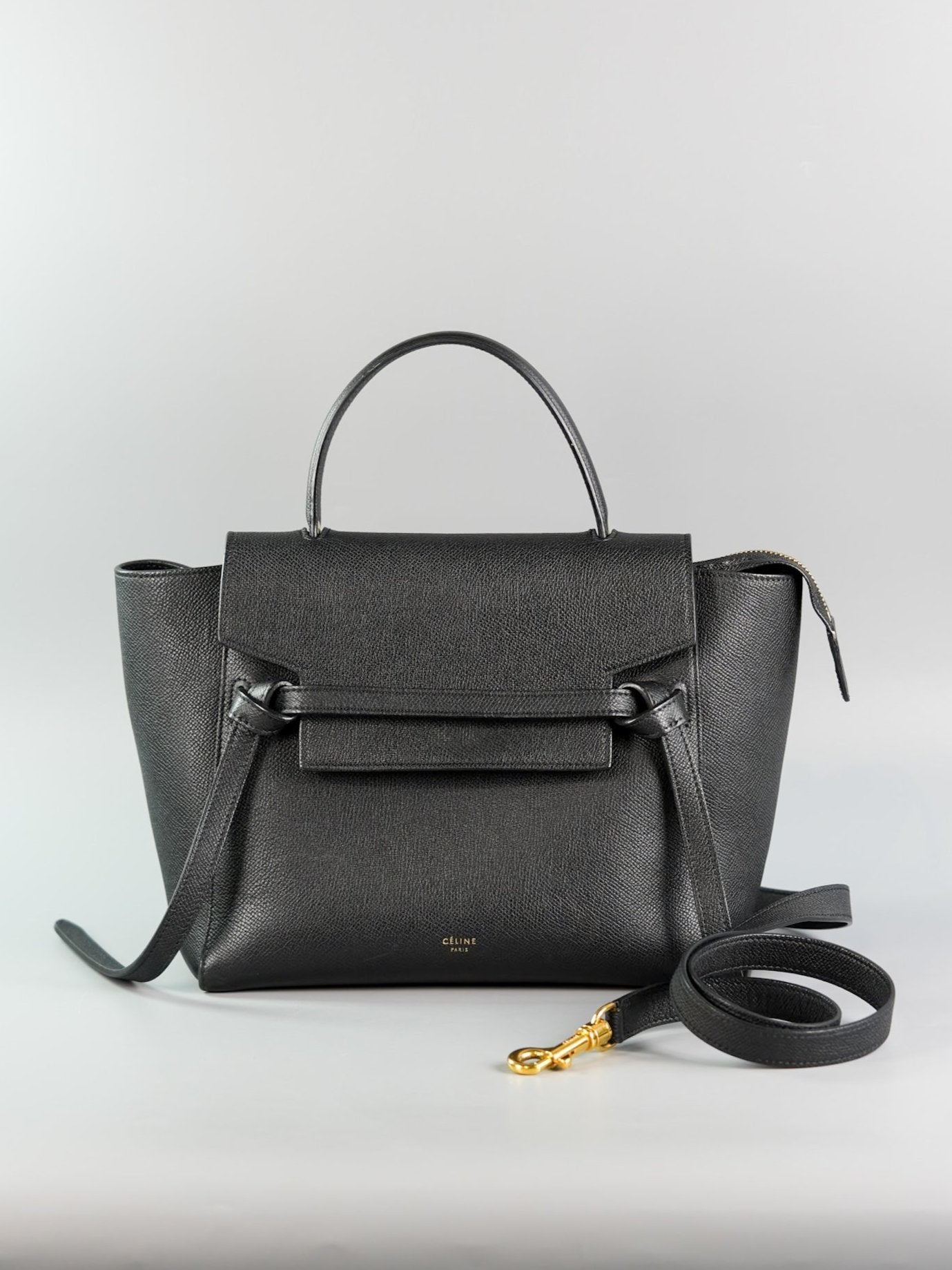 Micro Belt Bag in Black Grained Calfskin Leather | Purse Maison Luxury Bags Shop