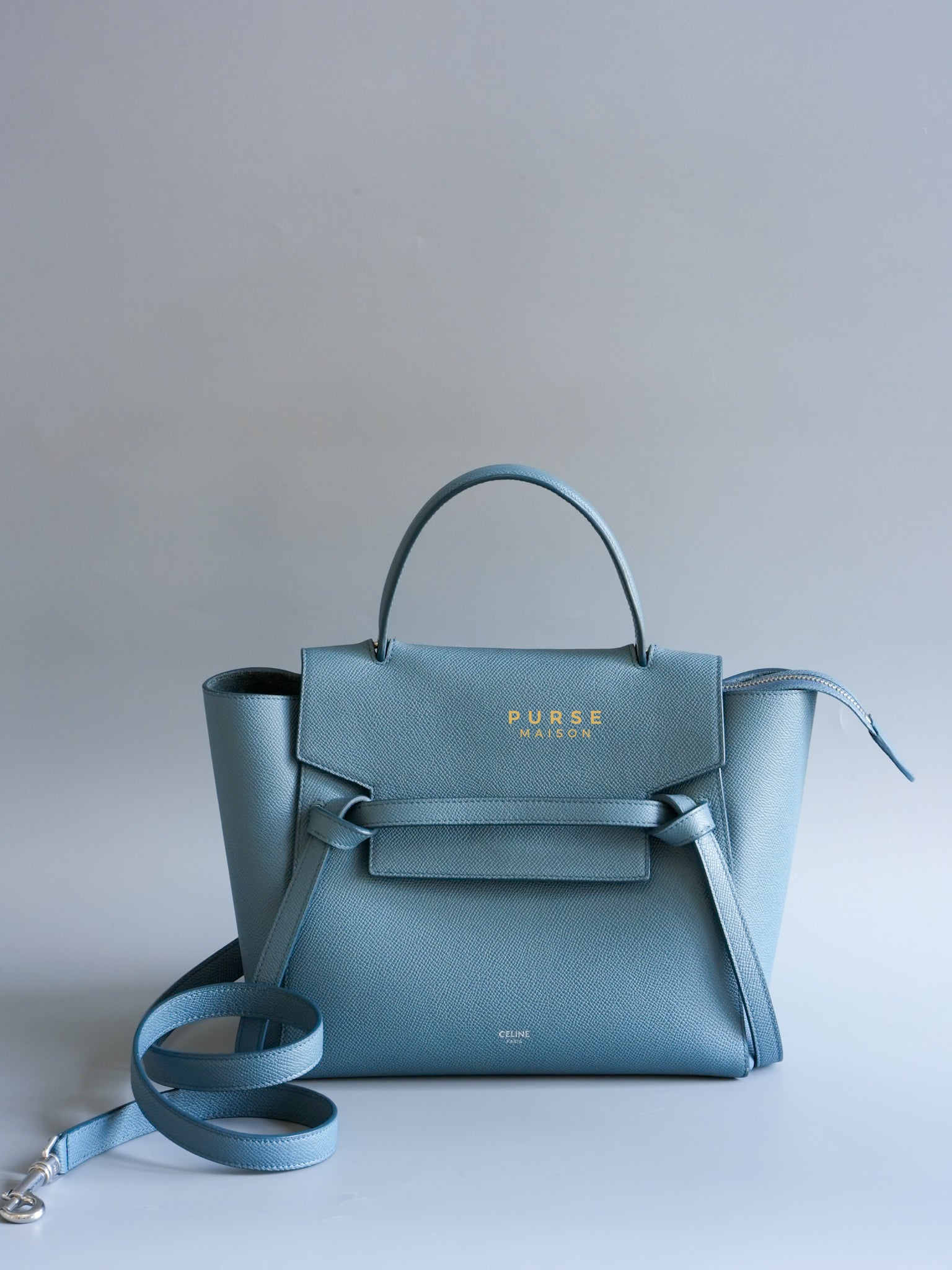Micro Belt Bag in Slate Blue Leather | Purse Maison Luxury Bags Shop