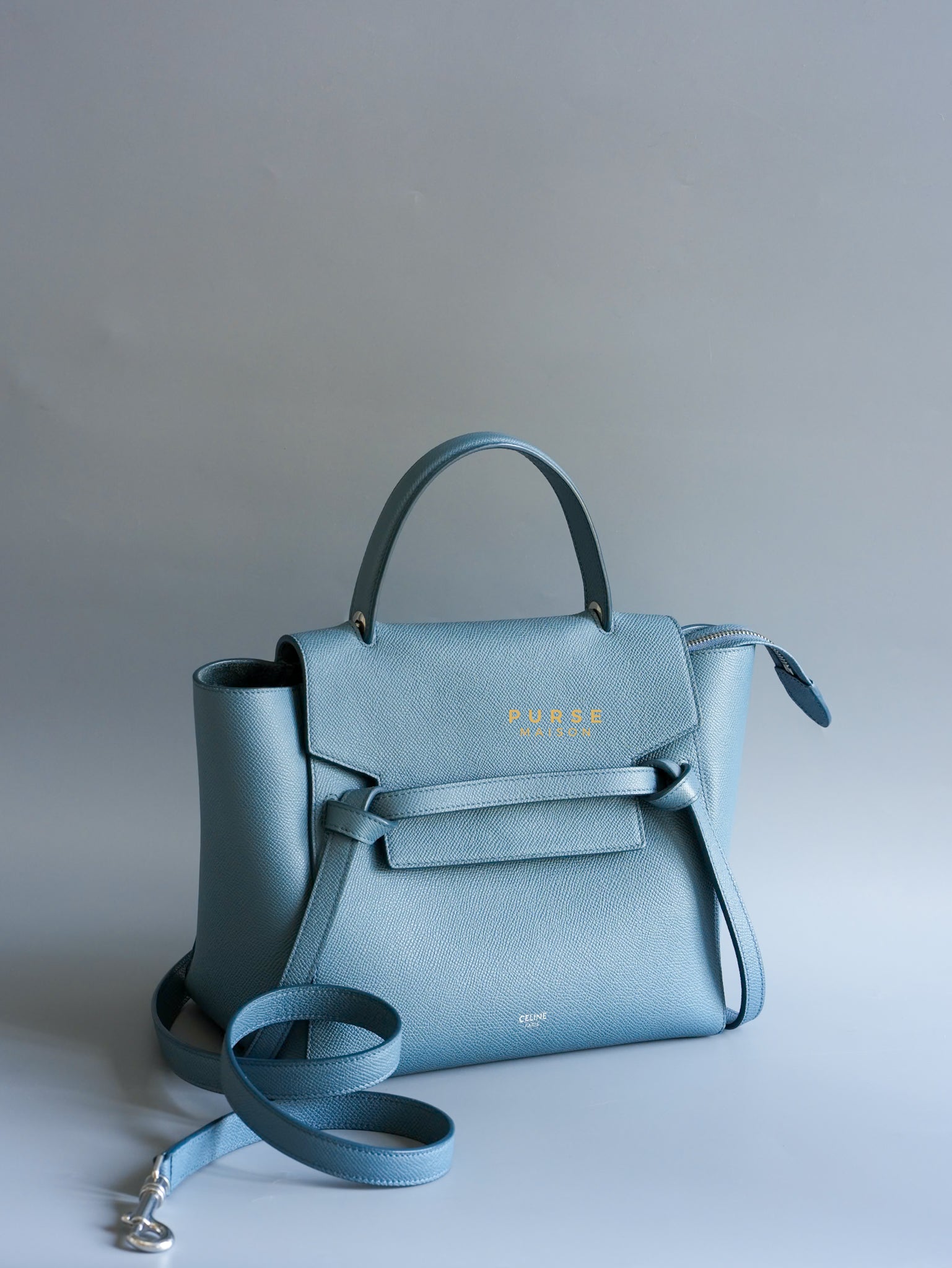 Micro Belt Bag in Slate Blue Leather | Purse Maison Luxury Bags Shop