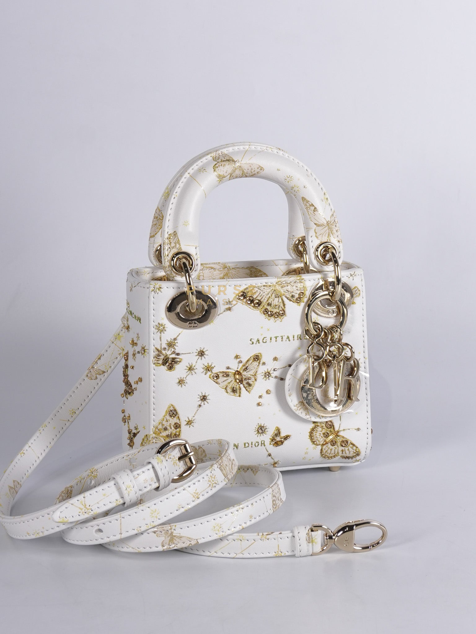 Micro Lady Dior Butterfly Zodiac in White Calfskin Leather | Purse Maison Luxury Bags Shop
