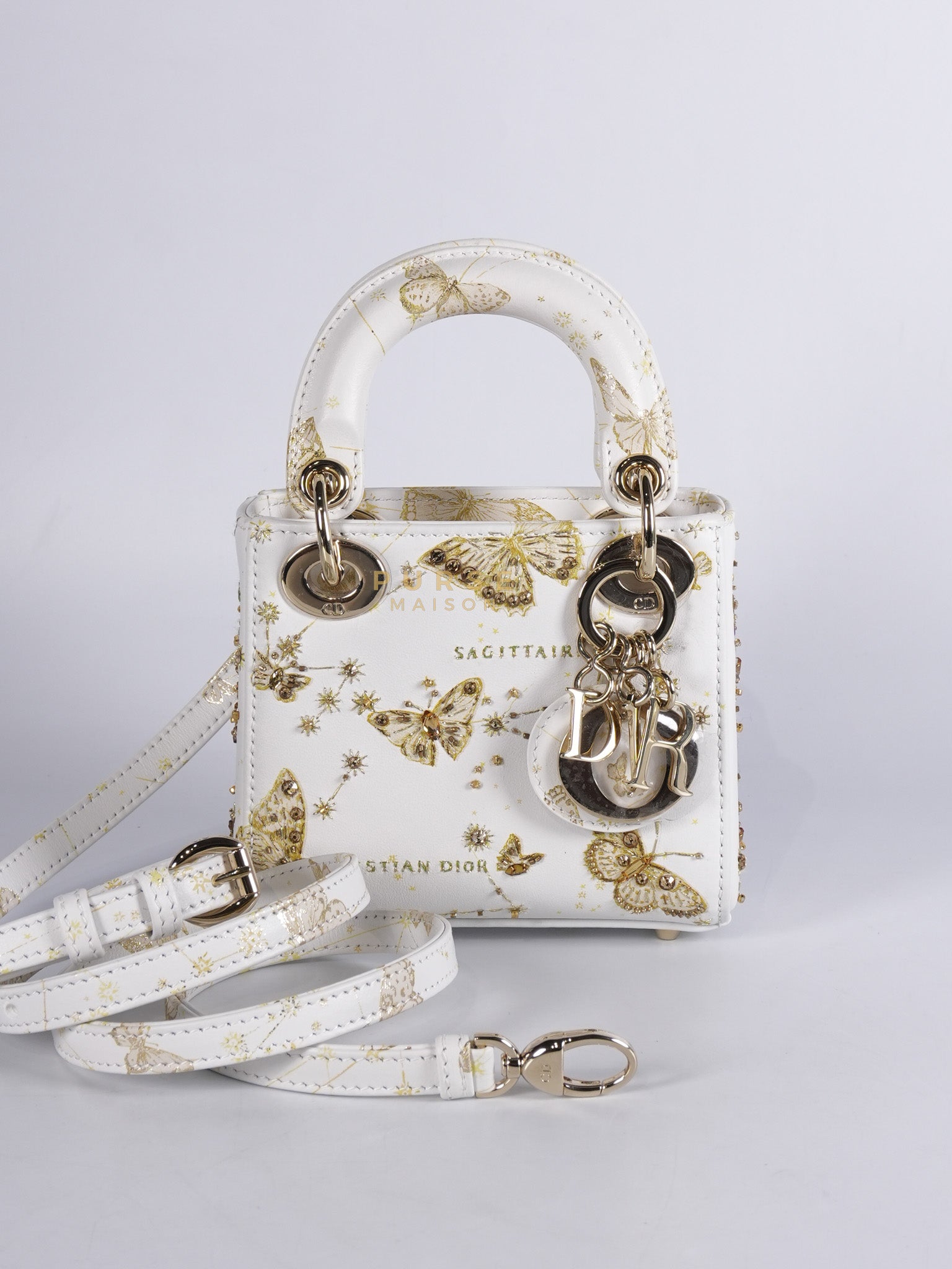 Micro Lady Dior Butterfly Zodiac in White Calfskin Leather | Purse Maison Luxury Bags Shop