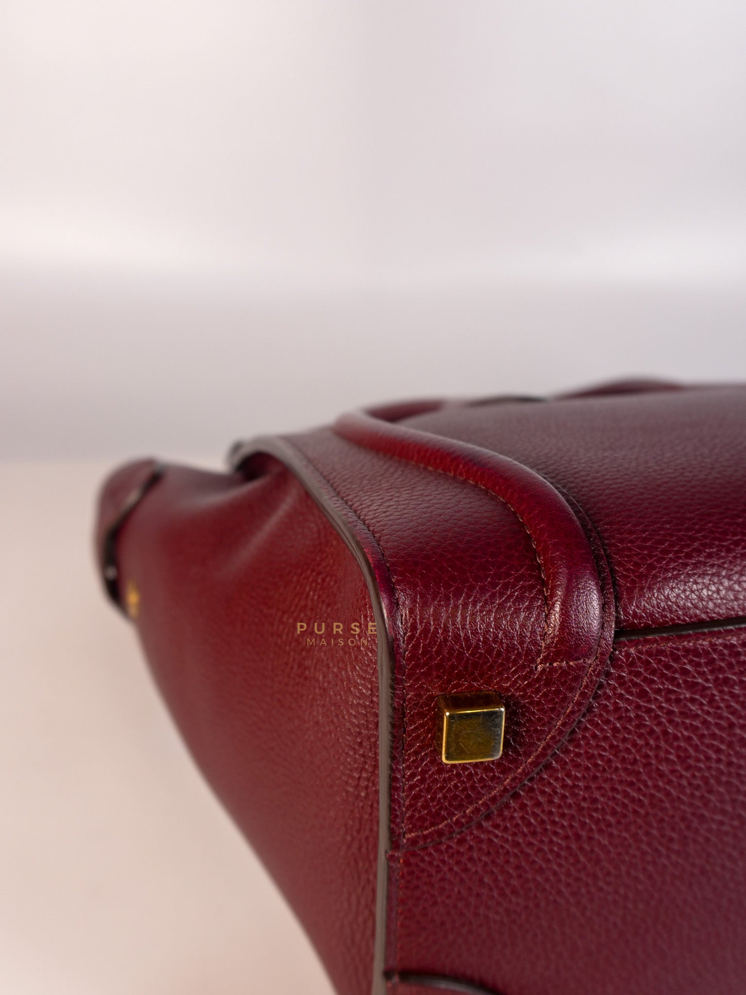 Micro Luggage Hand Bag in Maroon Drummed Calfskin Leather | Purse Maison Luxury Bags Shop